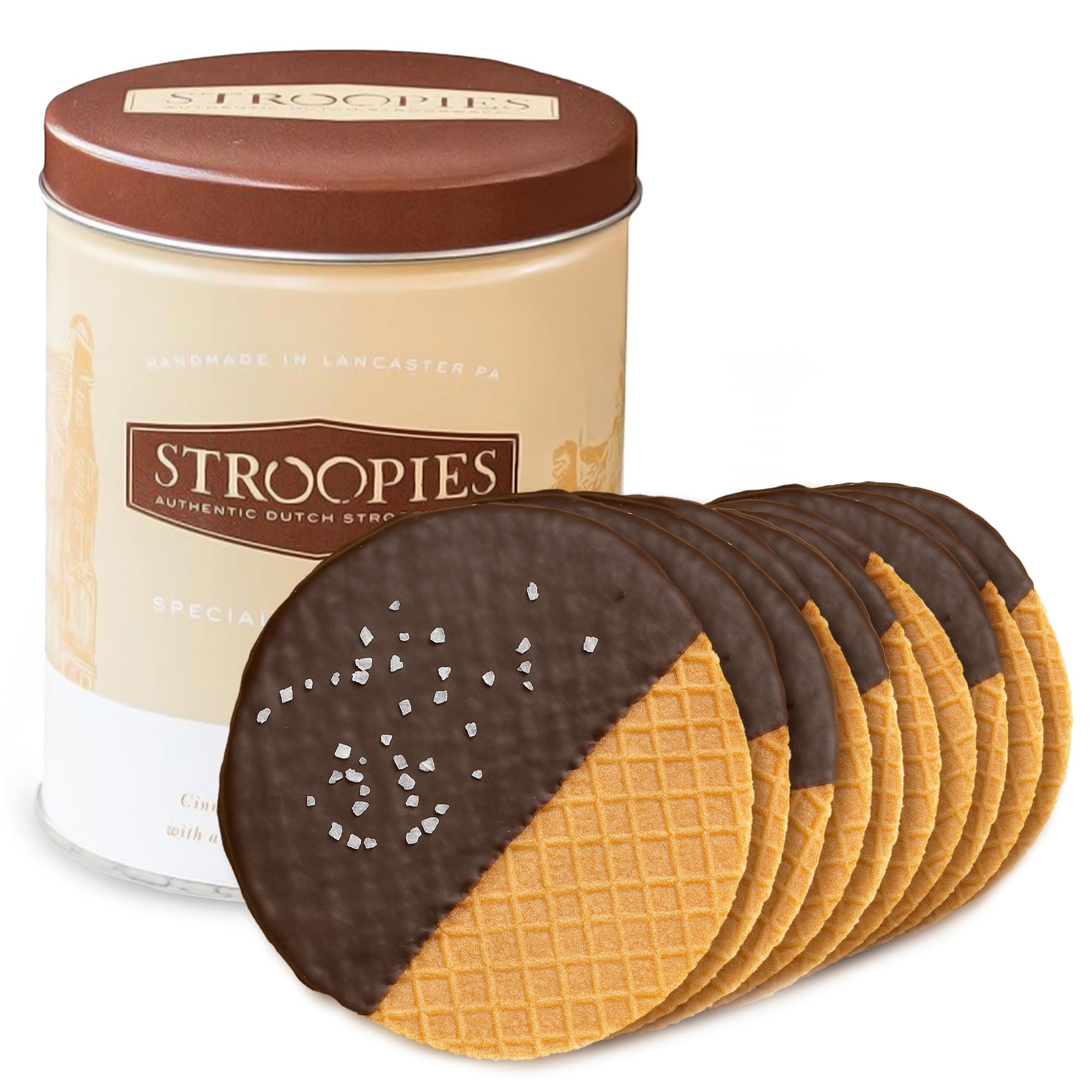 10 Salted Caramel Stroopwafels - Gluten Free Stroopwafel Tin - Caramel Filled Stroopies - Waffle Cookies Perfect For Coffee, Tea & More - Dutch Cookies Handmade in USA