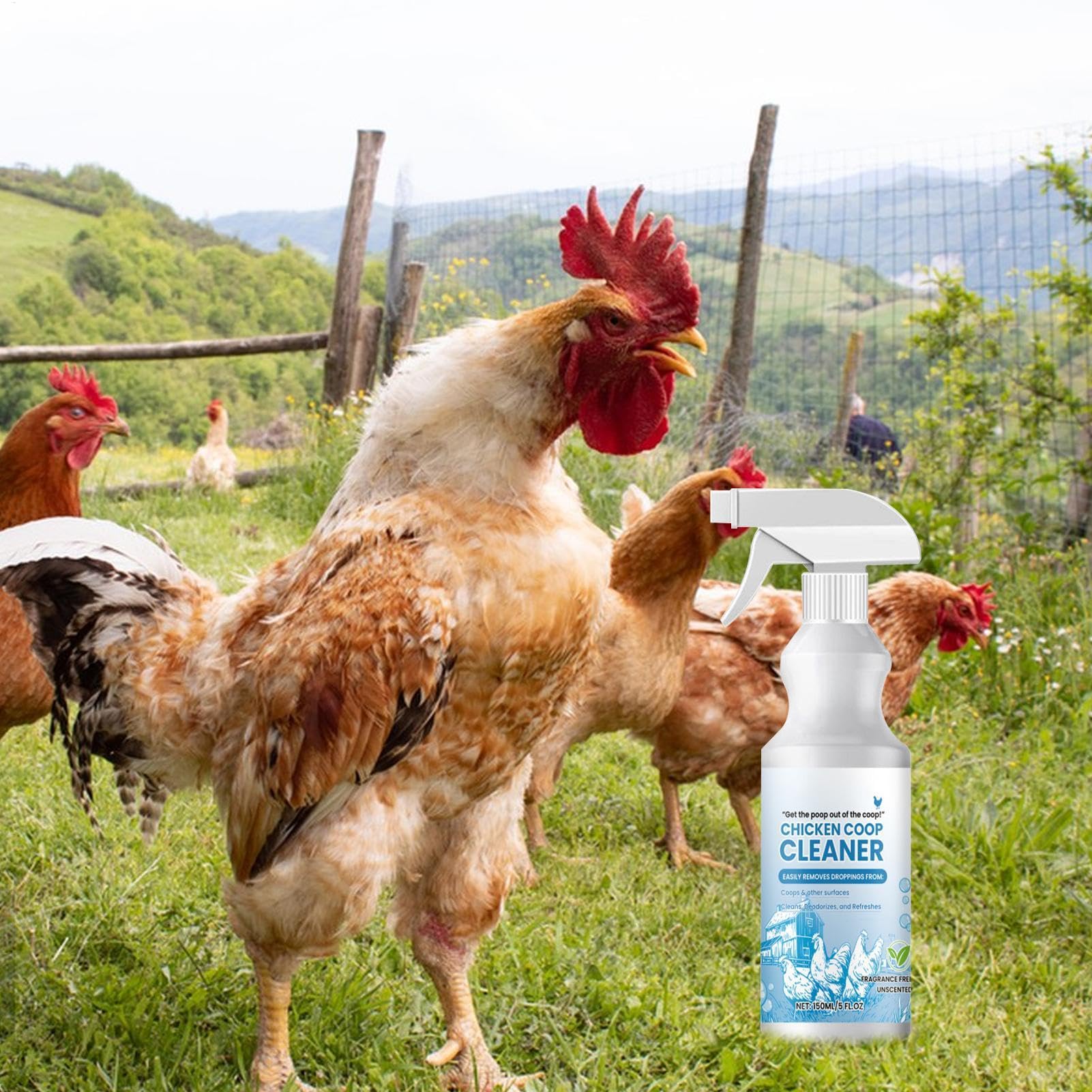 Coop Refresh,Spray de control de olores, limpiador y desodorante de gallineros, limpiador natural de segura para eliminar la suciedad y los olores