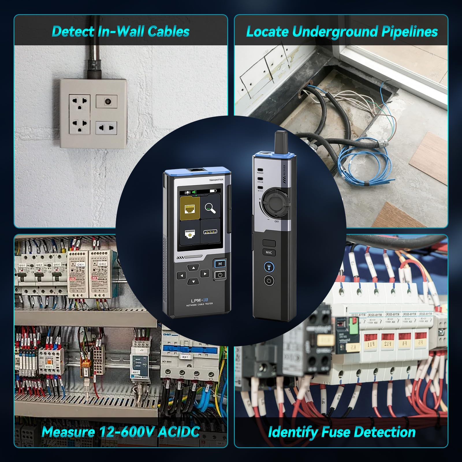 LPM-10A Unterirdischer Kabelsucher, Netzwerktester Draht und Leitungsfinder mit Unterbrechungserkennung, 2,4-Zoll TFT Display und Störunterdrückung