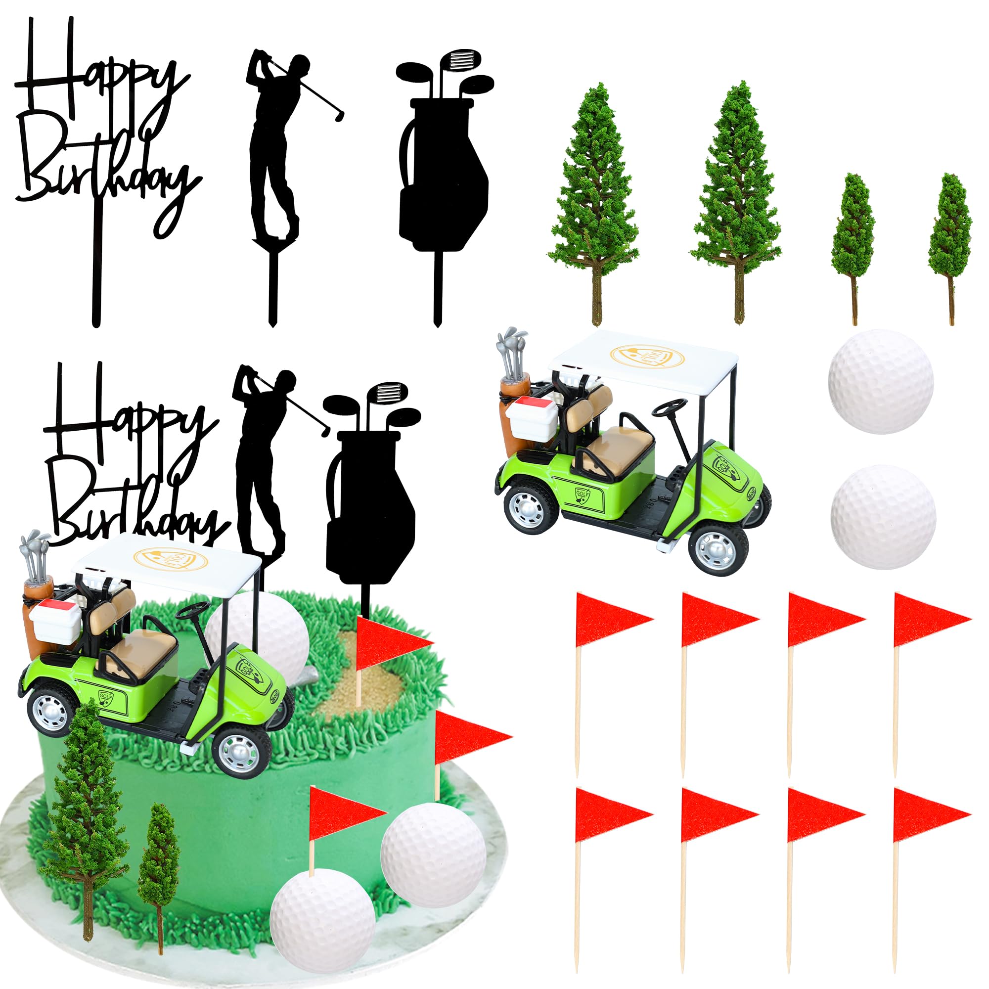 Gyufise 22Pcs Golf Cake Decorations Golf Cart Cake Toppers Heading for The Green Cake Topper for Golfers with Cart Flag Golf Ball for Golf Theme Party Supplies Green