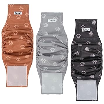 Dono Washable Dog Belly Bands (Pack of 3) , Premium Male Dogs Wraps Reusable Dog Diapers High Absorbency Incontinence and Puppy Doggie Training (Paw, Large)