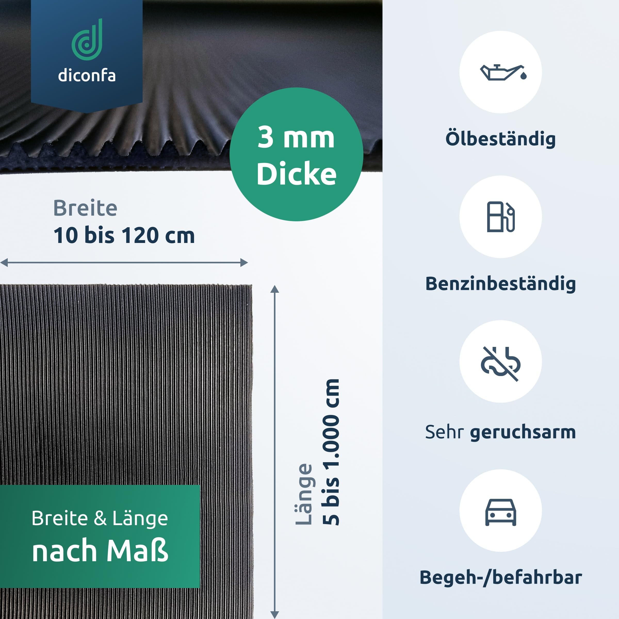 diconfa Feinriefenmatte NBR Gummimatte 3mm STARK 1m BREIT, 4,3m LANG