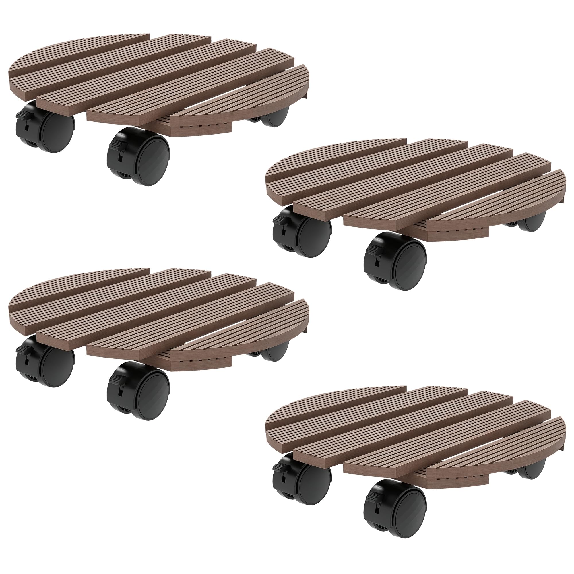 Outsunny Lot de 4 Supports Ronds pour Plantes, Porte Plante à roulettes | Support pour Pot de Fleurs, pour Intérieur et Extérieur