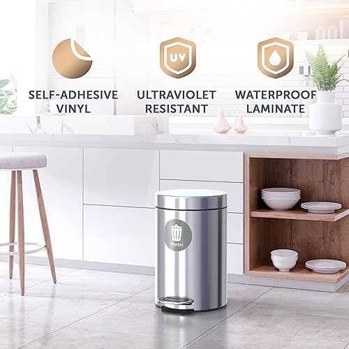 Miniatura 3 de Adhesivo para cubo de basura de reciclaje  (paquete de 4) etiquetas adhesivas de vinilo laminado de vinilo redondo de 3 pulgadas, impermeable, para