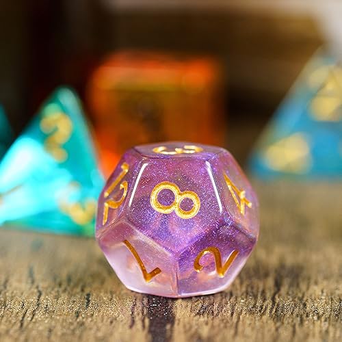 Miniatura 6 de UDIXI Juego de 7 dados de resina DND, juego de dados púrpura Aurora D&D poliédricos para Dungeons and Dragons RPG y otros juegos de mesa