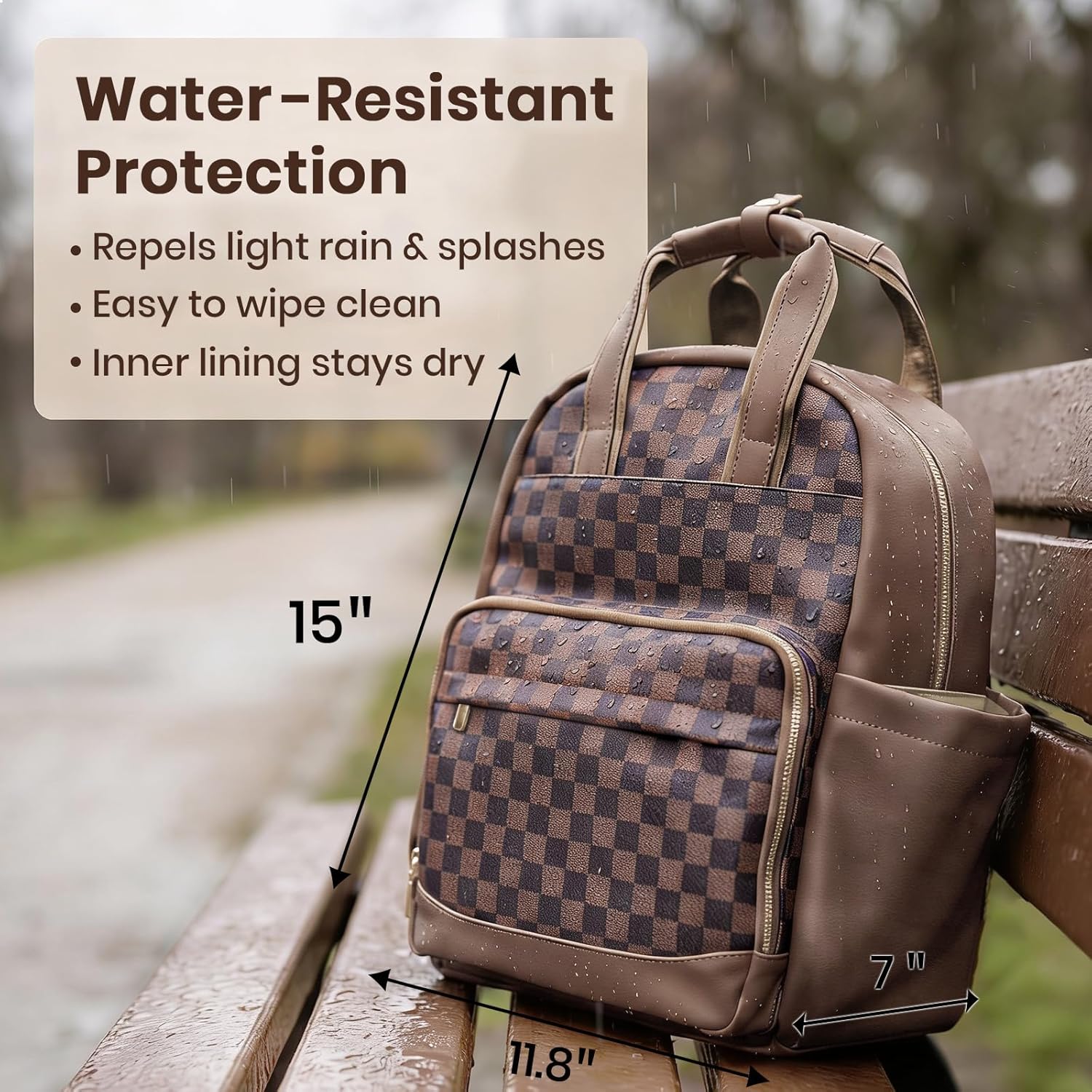 miss fong Small Diaper Bag - Baby Diaper Bag Backpack Checkered Diaper Bag with Changing Pad for Travel Daycare Mommy Diaper Backpack for Mom & Dad -Coffee