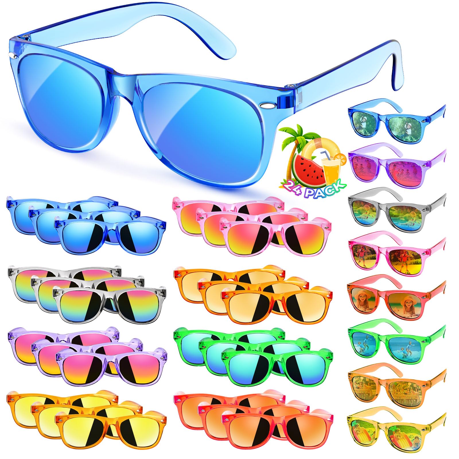 Kids Sunglasses Bulk Party Favors - 24Packs Boys Girls Sunglasses for Kids Age 3-8, Neon Sunglass with UV 400 Protection, Goodie Bags Stuffers for Kid Birthday Classroom Graduation Valentines Gifts