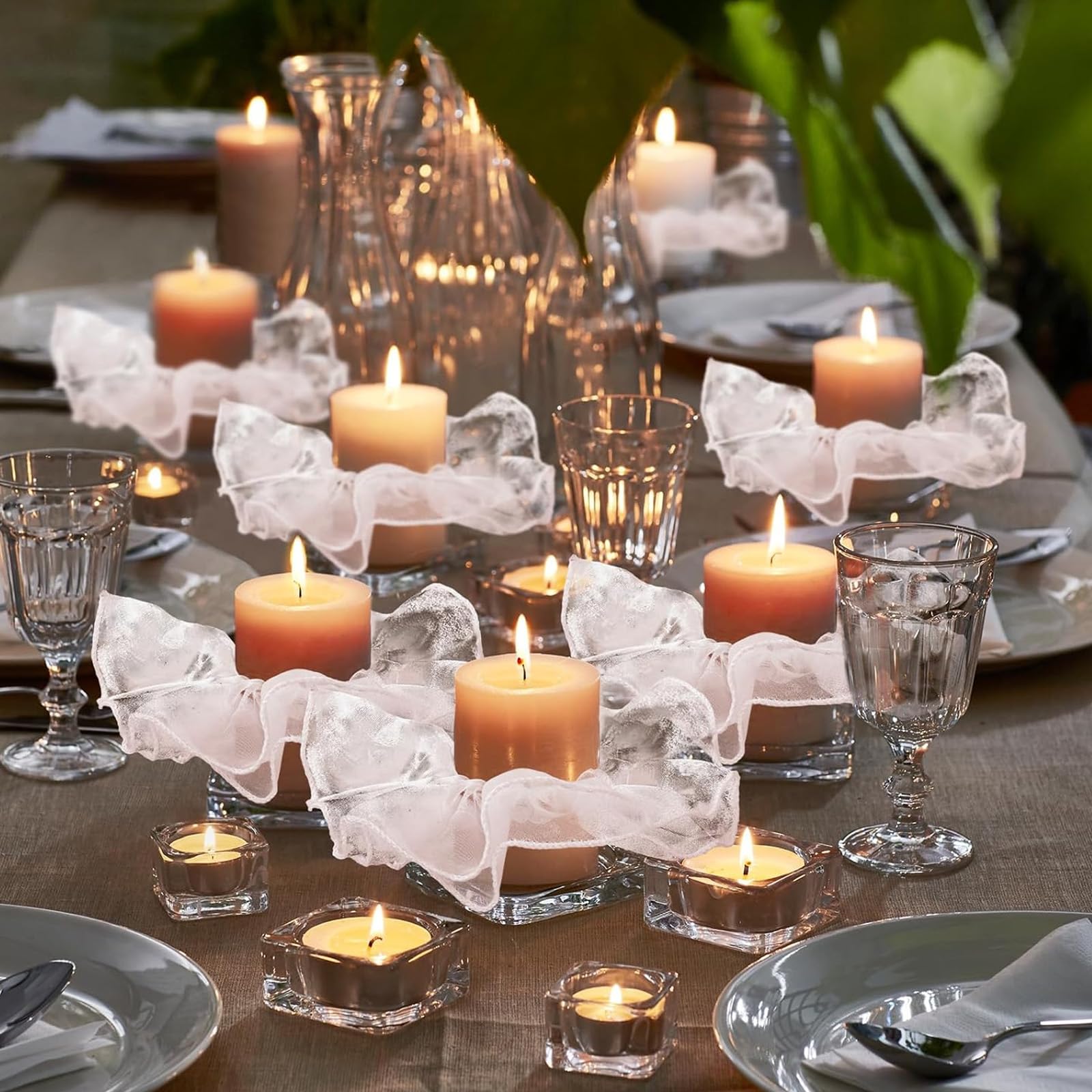 8 Pezzi Candele Antigoccia Gocce In Tulle/Protezione Antigoccia Tulle Bianco Gonna a Candela Manicotti Decorazione Di Candele Per Comunione, Battesimo, Matrimonio, Compleanno