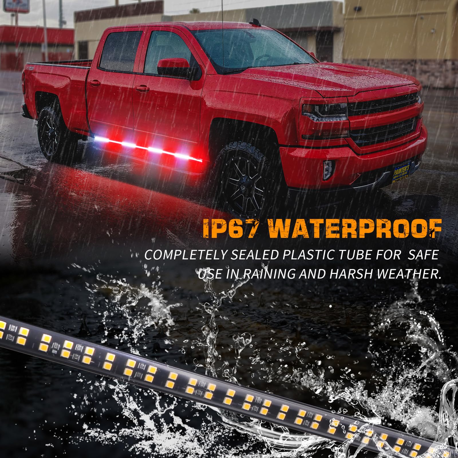 XRIDONSEN - 2 tiras de luces de emergencia para camiones de 70 pulgadas, 864 LED, luces estroboscópicas, luces rojas y blancas, luces intermitentes, seguridad impermeable, flexible para vehículos POV