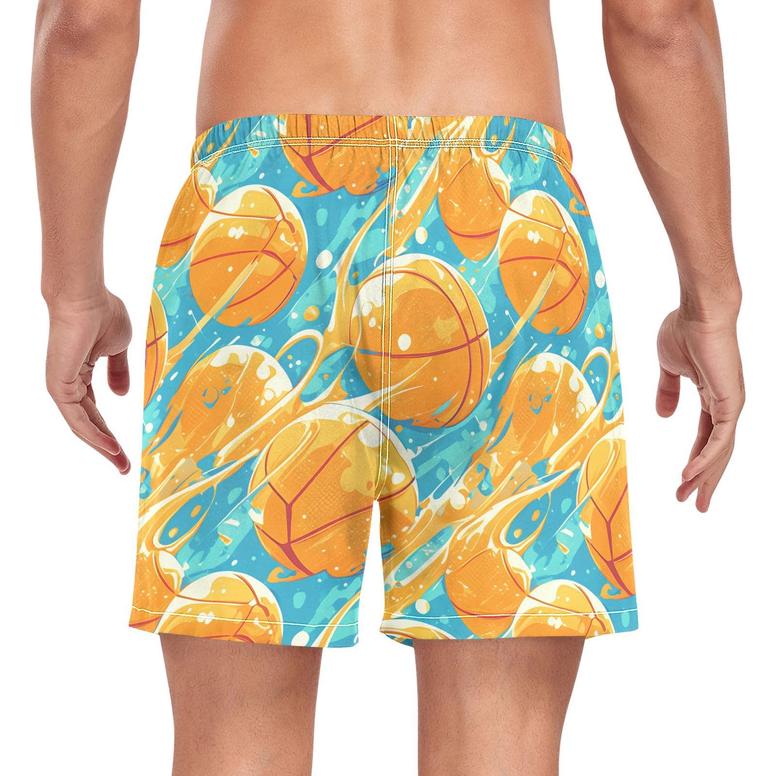 JUNZAN Beach Shorts for Men Cartoon Basketball Men 2In1 Workout Running Shorts Phone Pocket Swimwear Lightweight