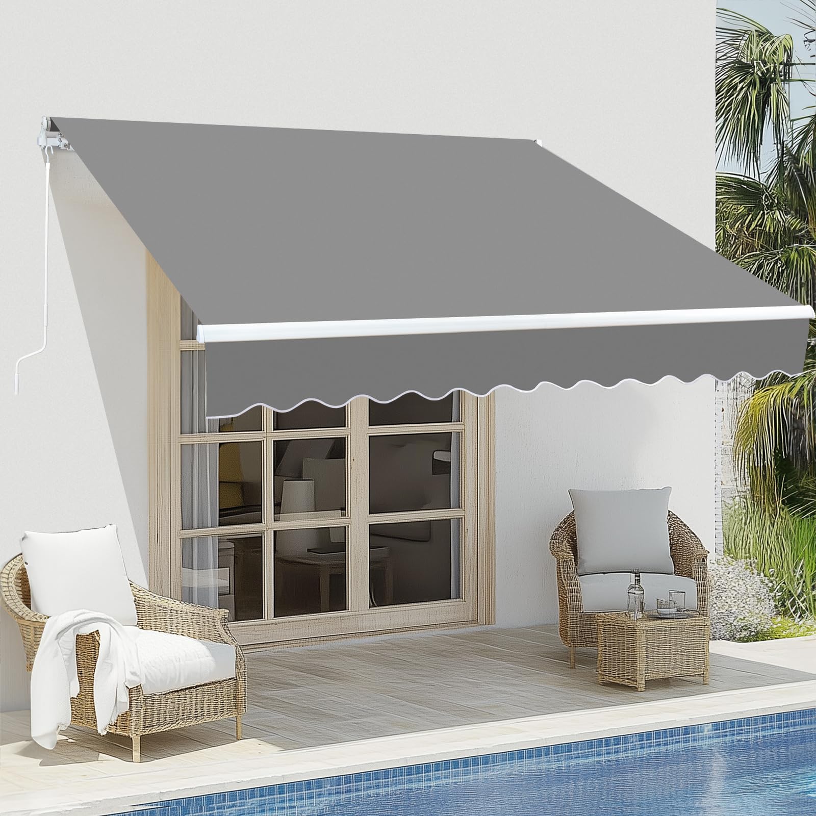 VINGLI 10 x 8 FT Patio Awning Canopy UV and Water-Resistant Fabric, Gray