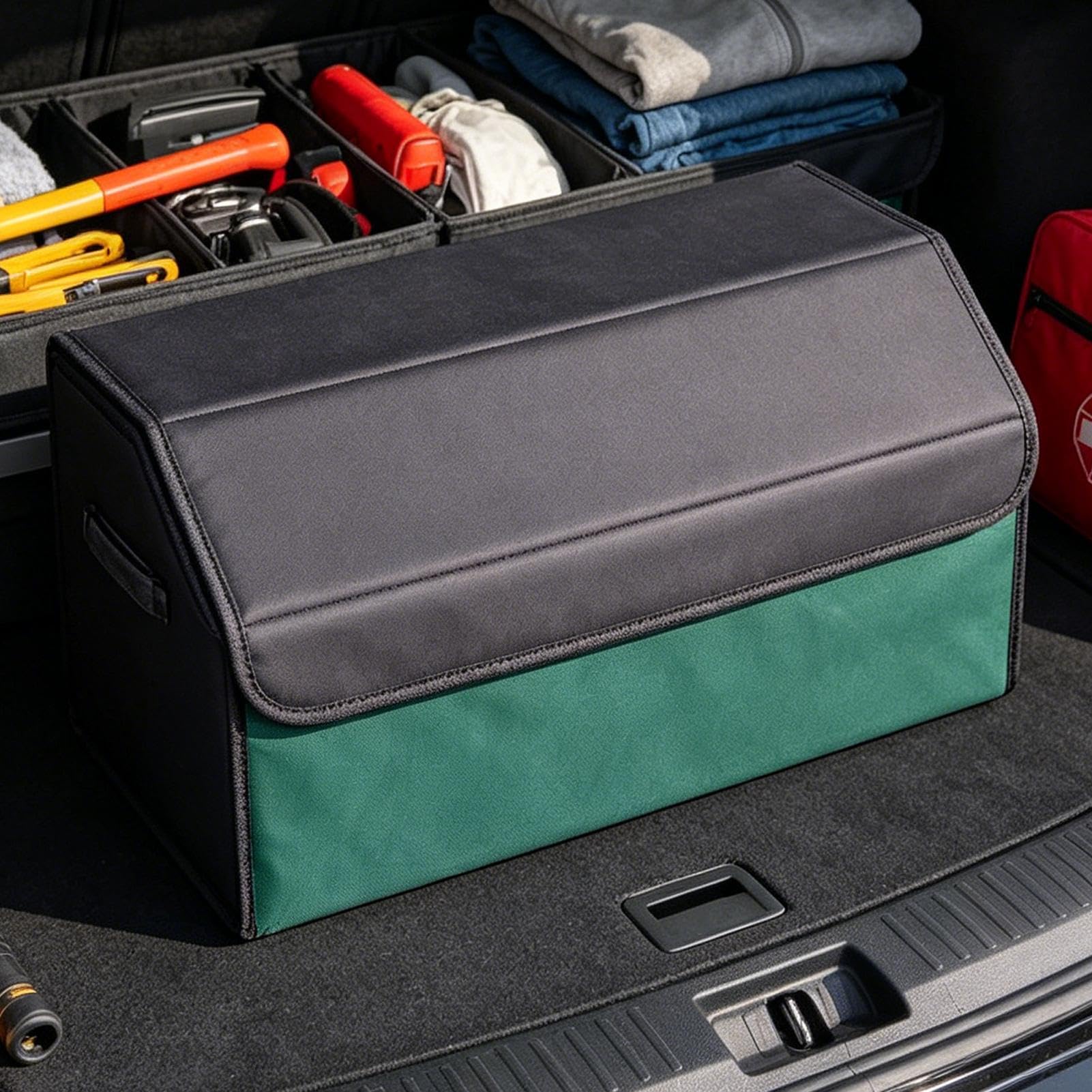 Generico Organizer Per Bagagliaio in Pelle PU | Box portaoggetti pieghevole per bagagliaio auto con chiusura magnetica Viaggi, Carico, Spesa, Attrezzi, Interni, Esterni,