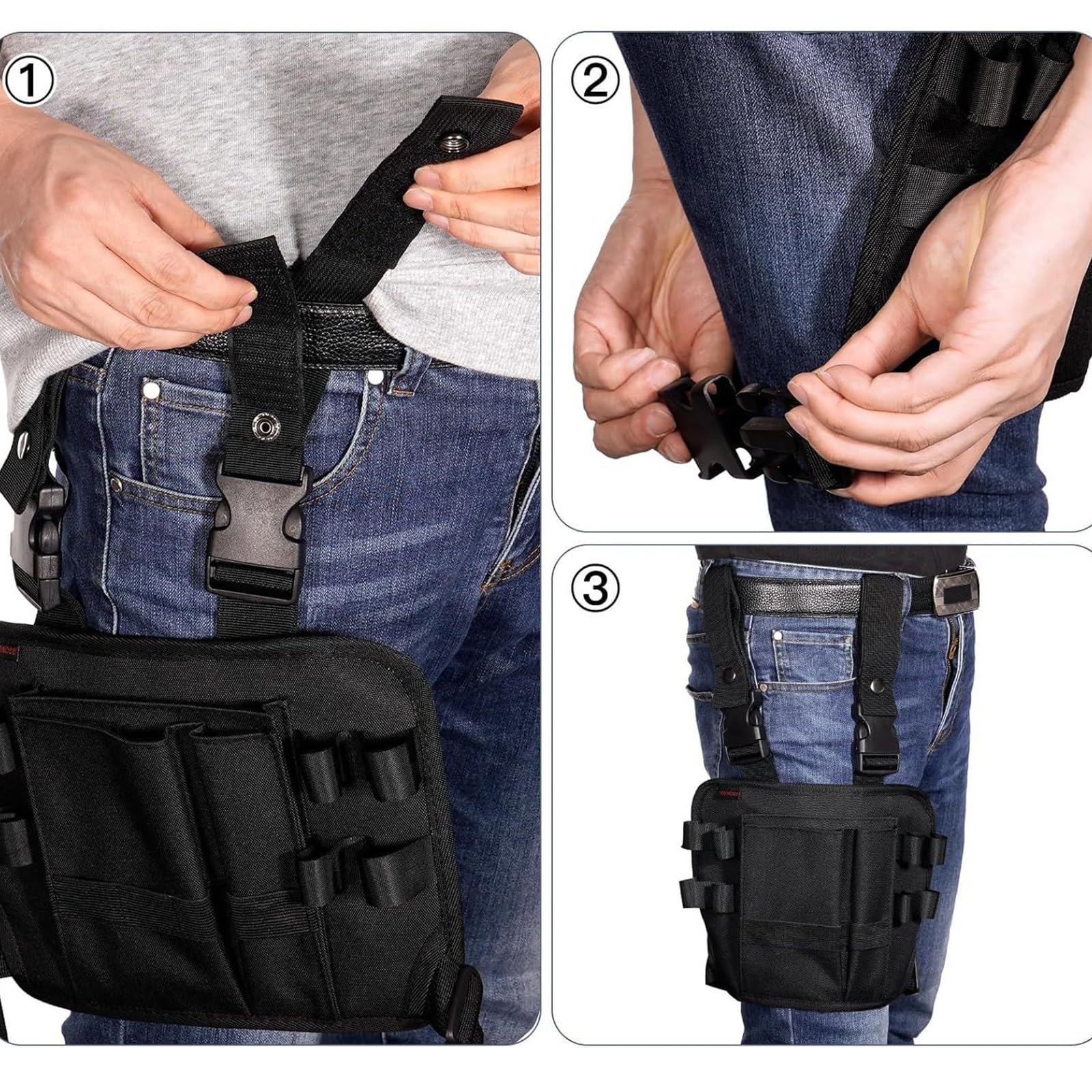 Elory Holster Z 2.0, Holster Z 2.0 Werkzeugtasche, Holster Z Bein-Werkzeugtasche, Multitool-Elektriker-Werkzeugtasche mit Bein-Werkzeuggürtel, Oxford Schwarze Beintasche, Elektriker-Werkzeugtasche(3pc
