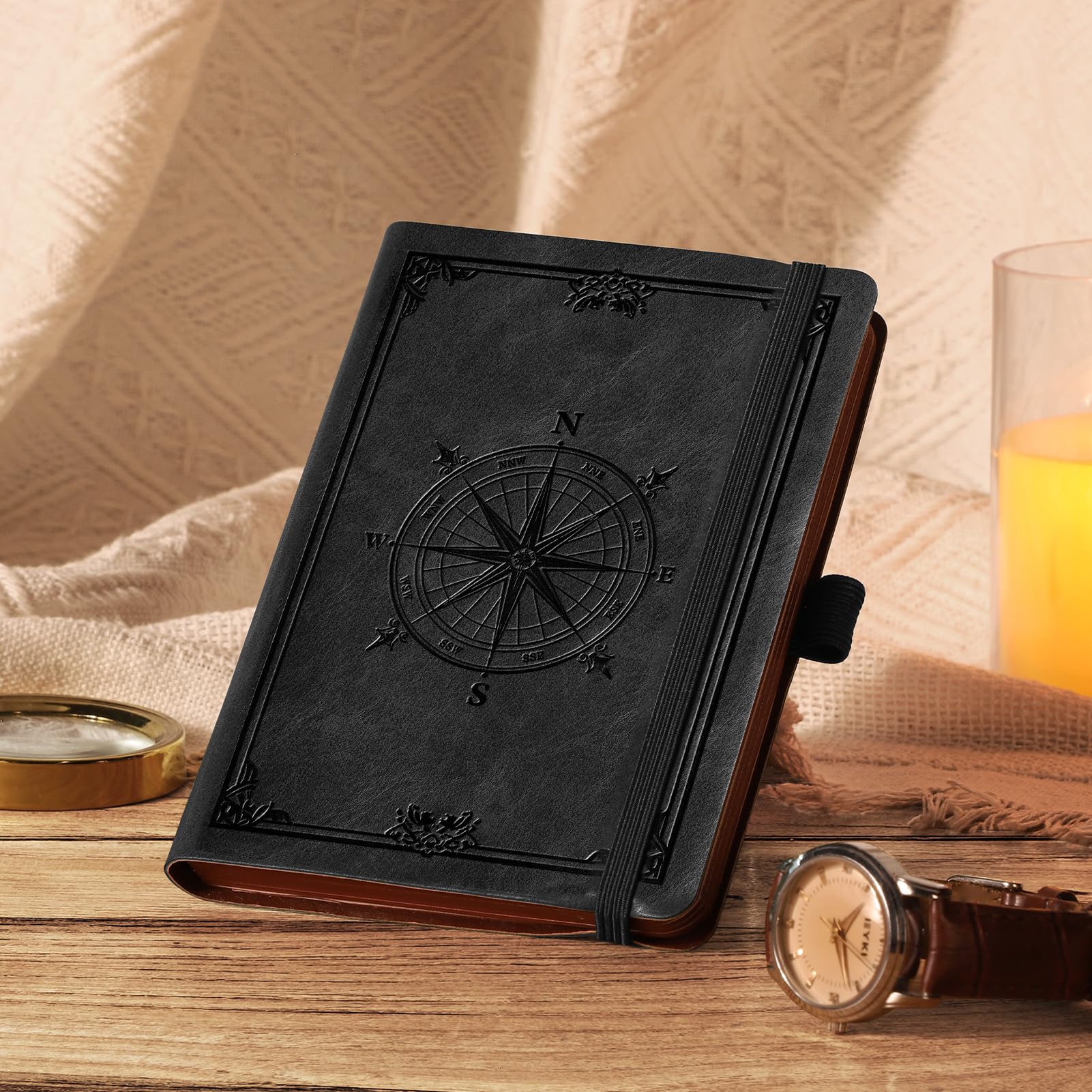AHGXG B6 Notebook Journal Blank, softcover Note Book Leather Journals for Women, 256 Pages for Writing, 100gsm Lined Paper, for Men Work Office School,Black
