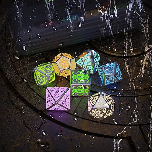 Miniatura 8 de Juego de dados DND de carga inalámbrica con caja de carga, juego de dados poliédricos iluminados de D4 D6 D8 D10 D% D12 D20, 7 piezas de dados