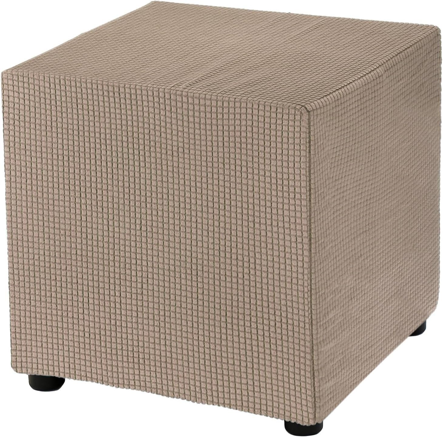 Yekuhe Stretch Ottoman Cover Square Storage Footstool Cover, Extra Large Universal Foot Stool Slipcovers Washable Anti-Slip with Elastic Bottom(Taupe,60x60cm/24x24in)