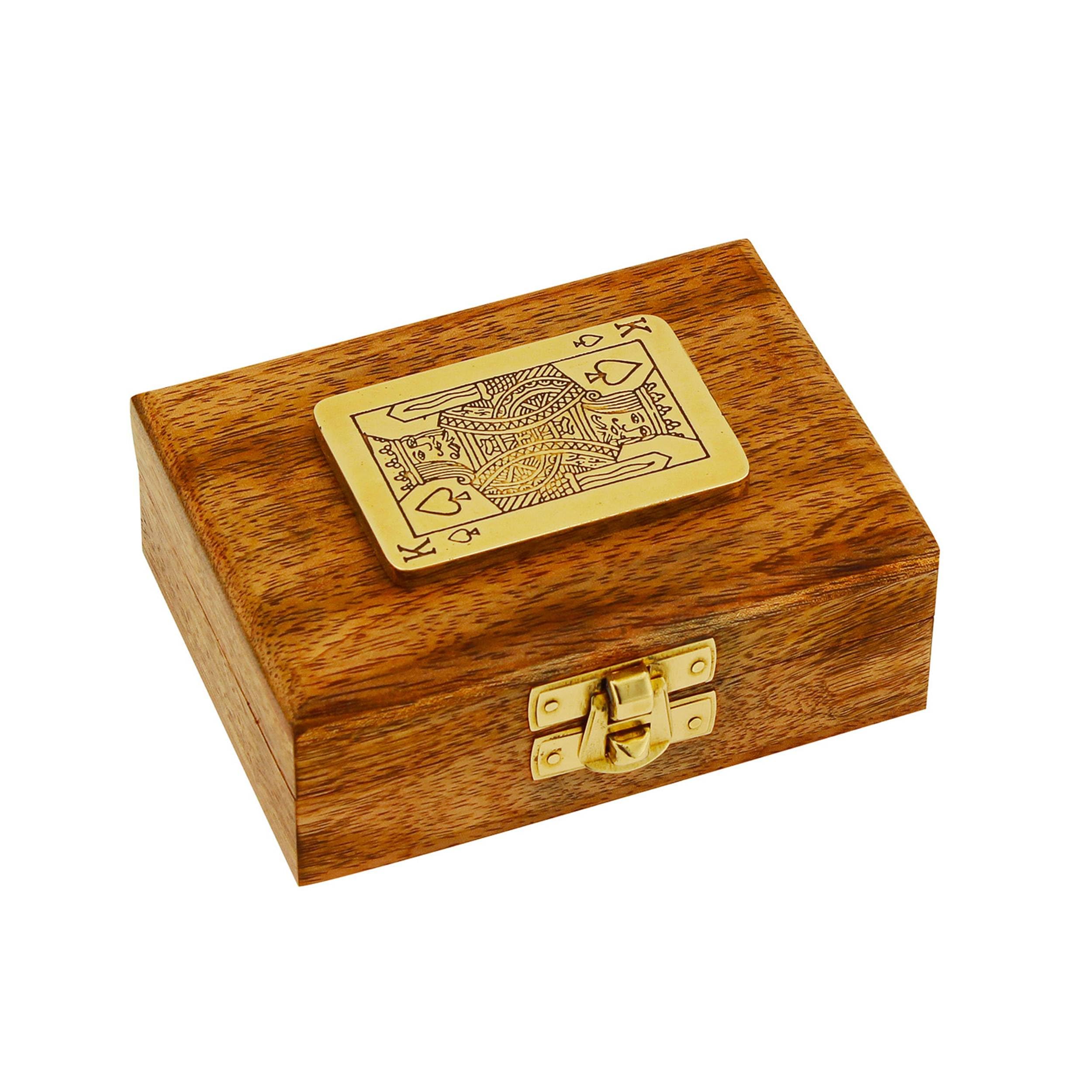 NKlaus Scatola Portacarte A Forma Di Nave – In Legno Di Mango E Ottone, Stile Marittimo, 17x7x6 Cm, Decorativa