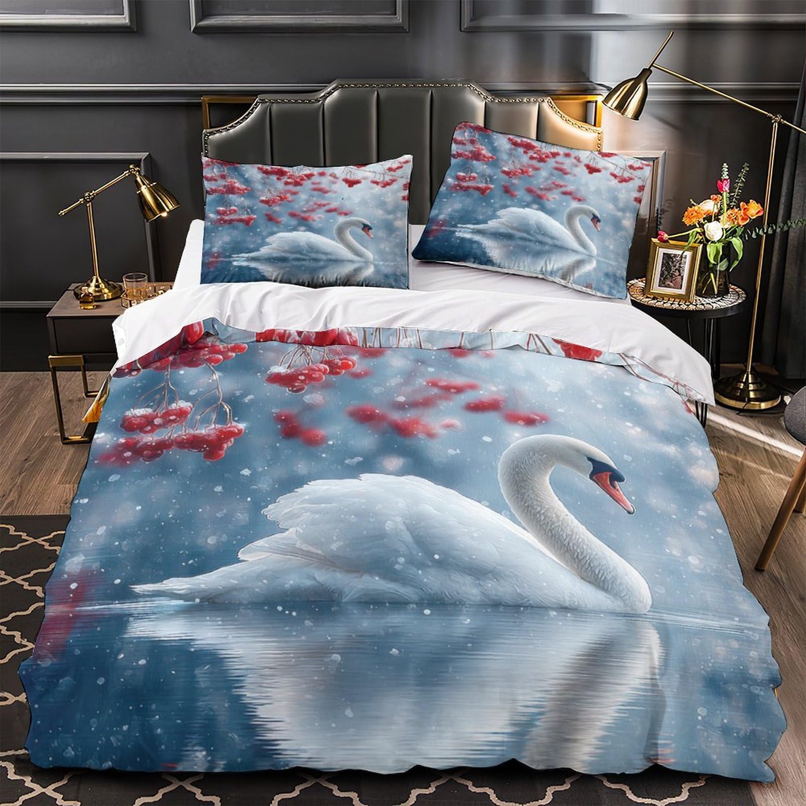 Parure de lit Snowy Swan 3D crée une ambiance nature dans la chambre