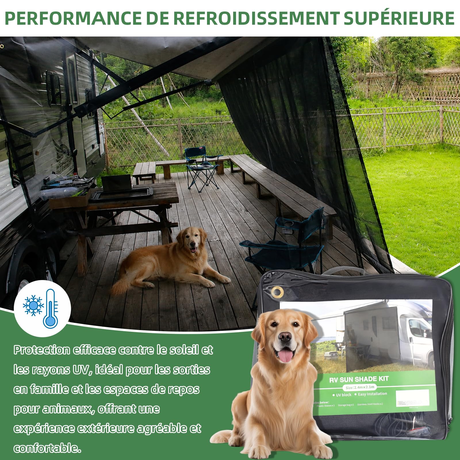 Store brise-vue pour camping-car, 2,5 x 2,1 m, gris, protection solaire universelle pour camping-car et camping-car, montage rapide (2,5 x 2,1 m)