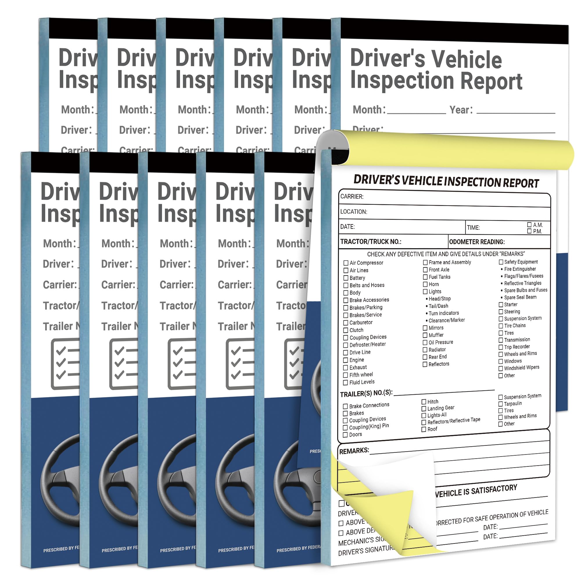 IMXYO 600 Sets Daily Pre Trip Inspection Book for Trucker,2 Part Carbonless,Driver's Vehicle Inspection Report, 5.5 x 8.3 Inch (50 Sets/Book, 12 Books