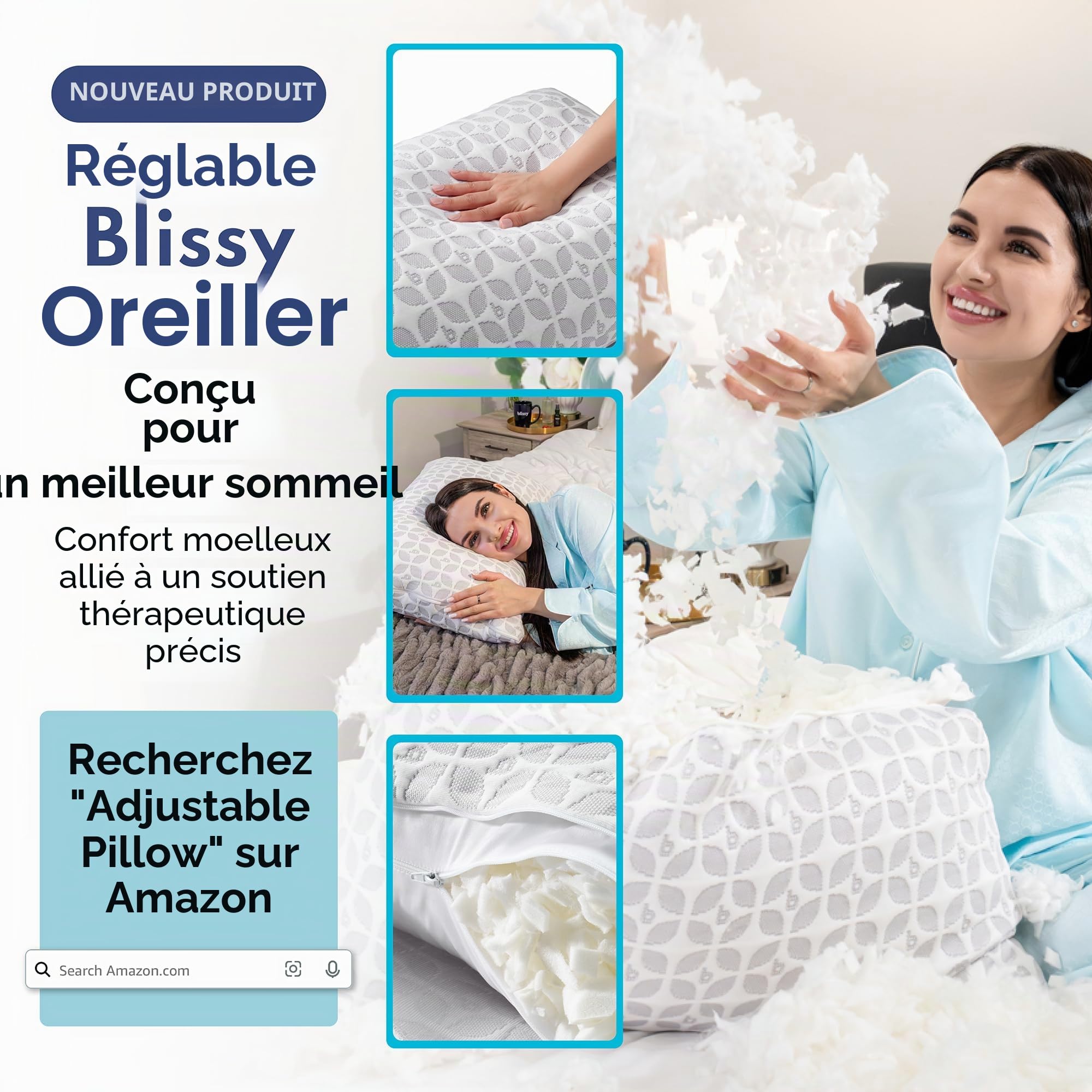 BLISSY Taie d'oreiller en Soie 100% Pure Soie de mûrier 22 mommes 6A – Taie d'oreiller en Satin de qualité supérieure pour Cheveux et Peau – Taille Standard – Fermeture éclair dissimulée – Évacuation