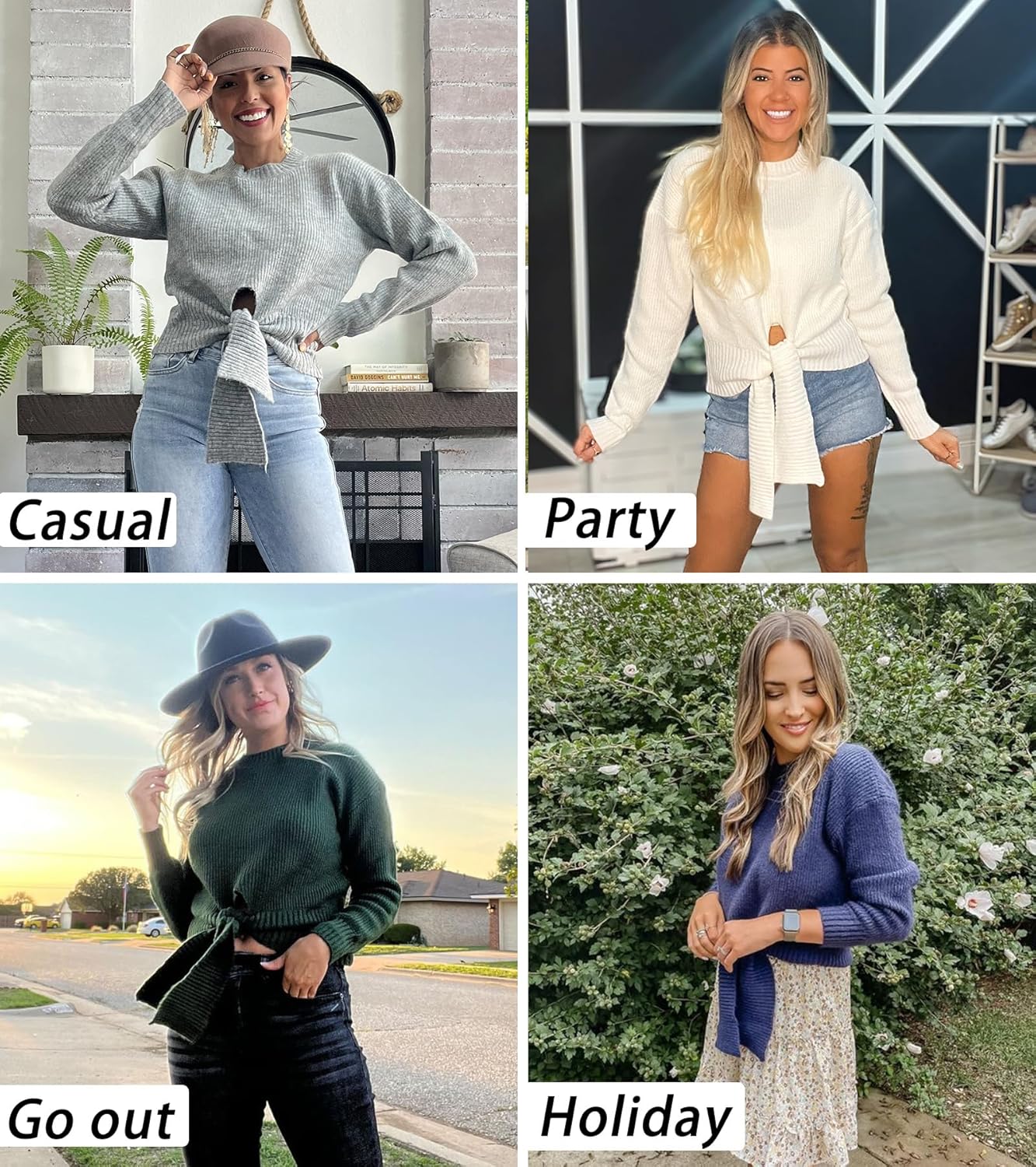 Okiwam Women's Long Sleeve Cropped Sweaters Casual Knit Pullover Tie Front Crew Neck Fall Outfits Spring Fashion Clothes 2026 - Image 7