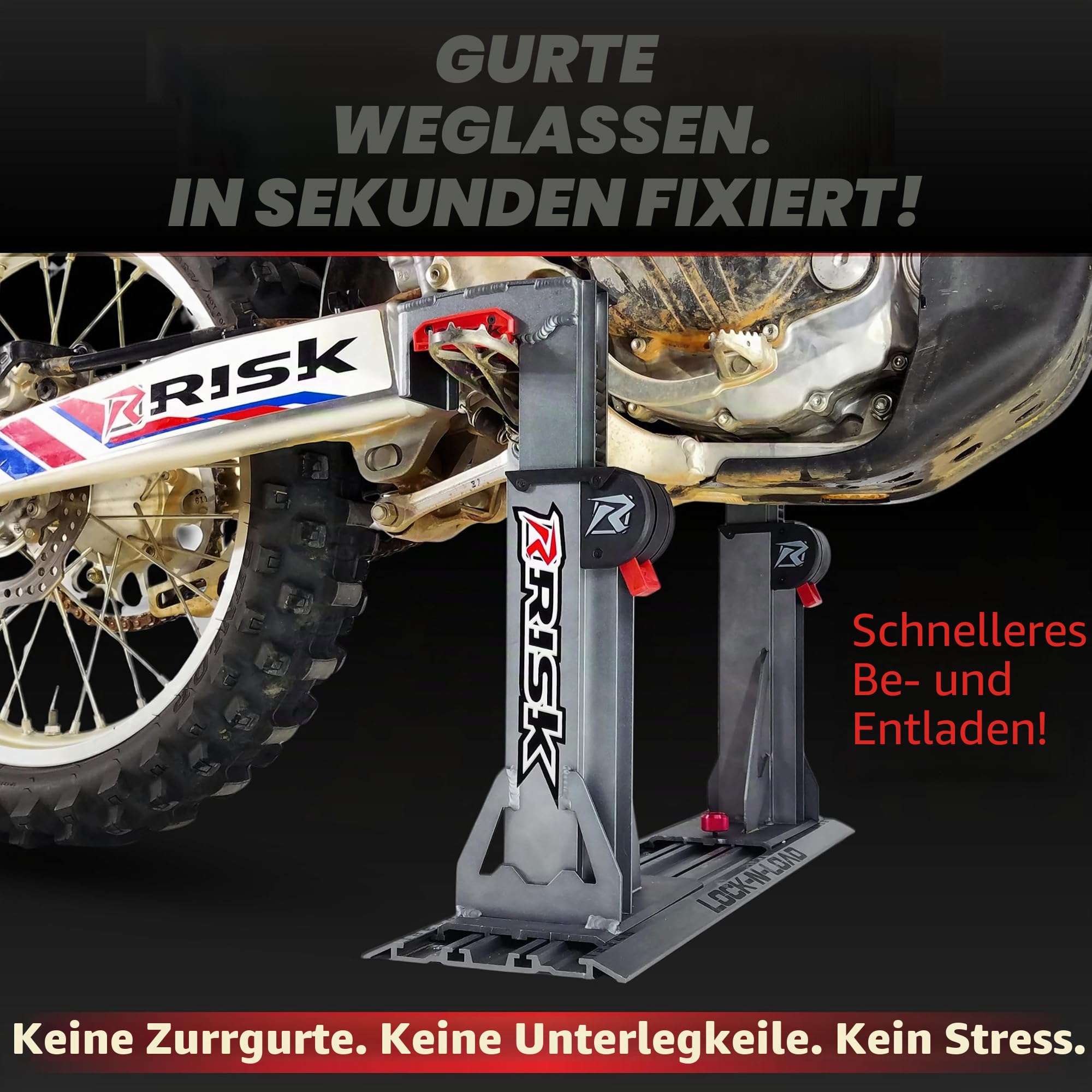 Risk Racing 00174 Silber Lock-N-Load Pro-Strapless Motocross Transportsystem