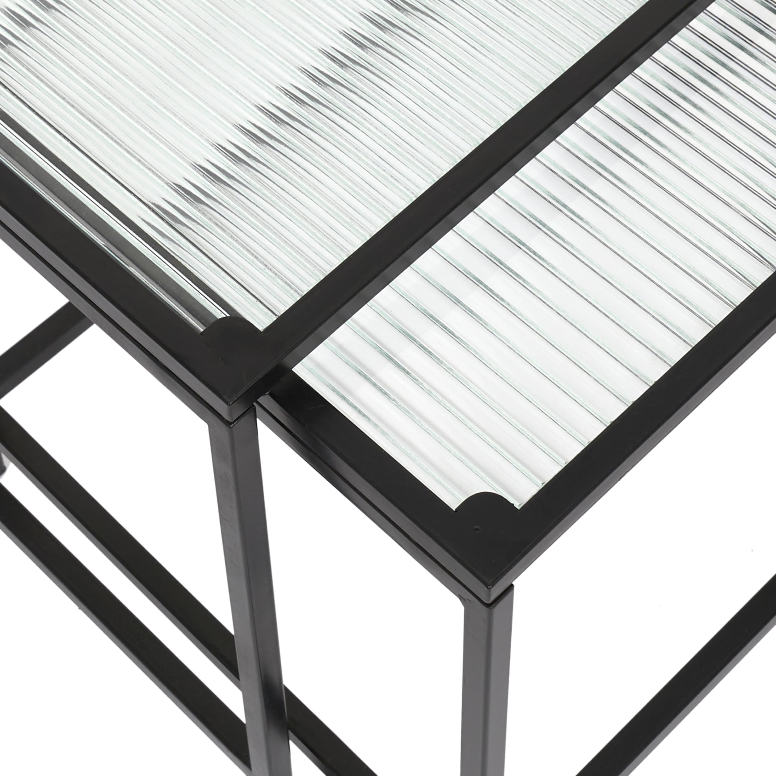 HOME DECO FACTORY - HD7195 Table Gigogne en Verre Trempé et Fer - Élégante et Moderne - pour Salon ou Chambre - Dimensions Grande 40 x 38 x 40 cm - Petite 35 x 35 x 35 cm - Couleur Noir