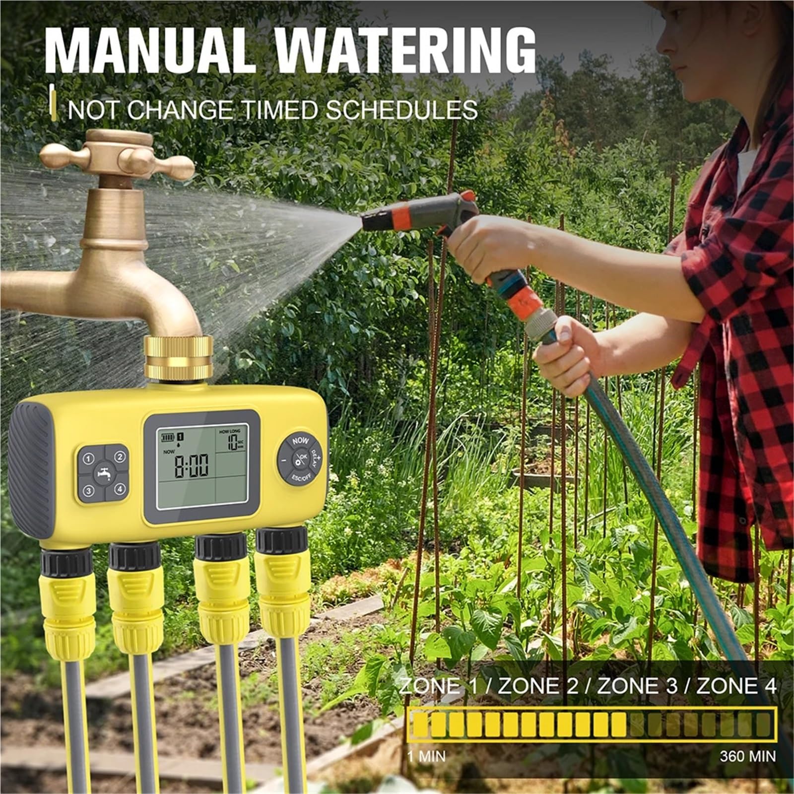 Timer acqua a 4 uscite Il più recente di irrigazione automatica da giardino a 4 zone Temporizzazione intelligente degli irrigatori for il controller di irrigazione del giardino