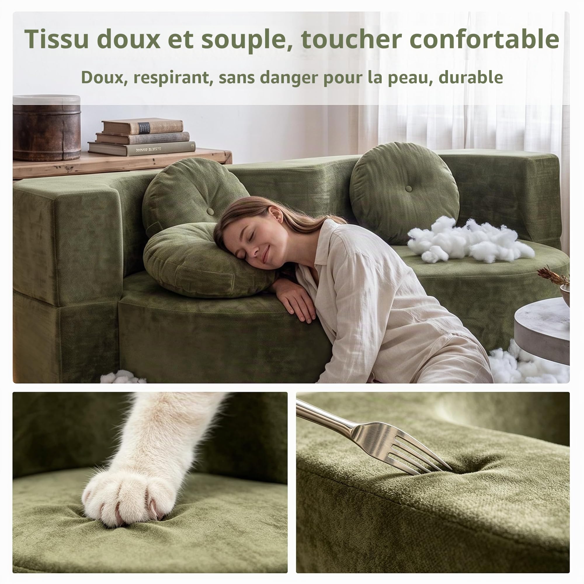 Boneless Canapé-lit modulaire 2 Places en Mousse Haute densité, canapé compressé sans Montage avec Coussin, canapé de Sol pour Salon, Chambre à Coucher, Appartement