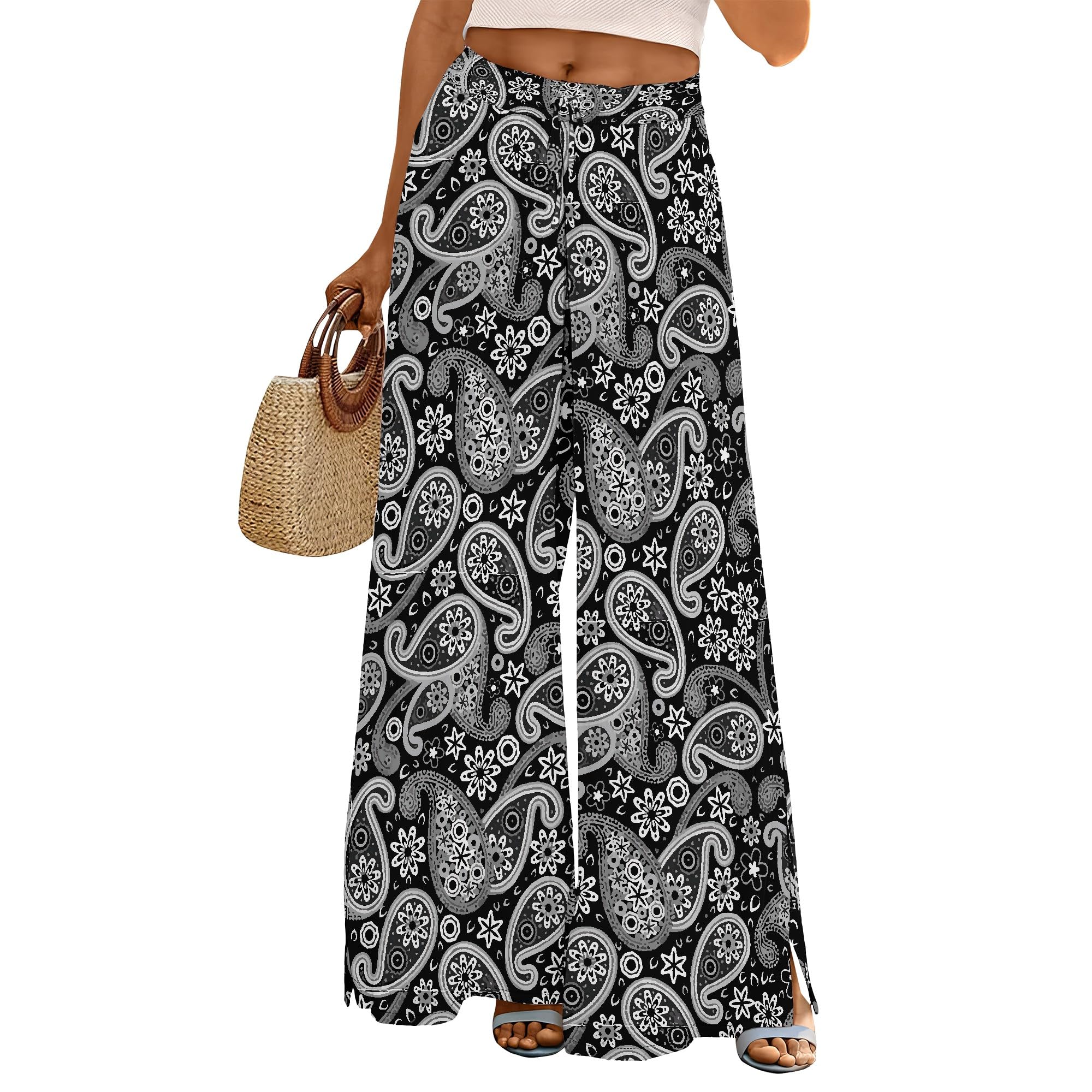 Kotiera Womens Wide Leg Palazzo Pants Boho Floral 2025 Summer Beach Culottes Flowy Casual Lounge Trousers for Vacation