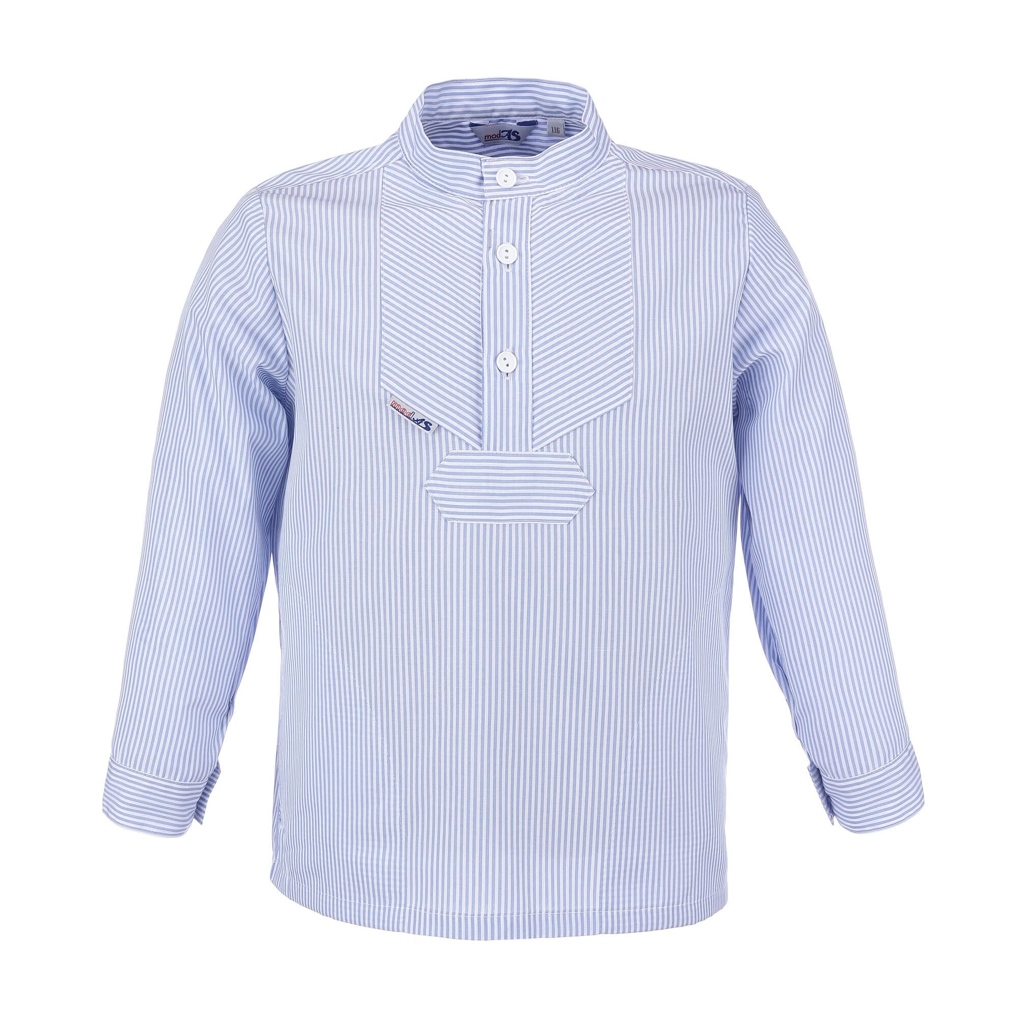 modAS Kinder Fischerhemd Sommer Langarm-Shirt mit Stehkragen - Gestreiftes Hemd im Finkenwerder-Stil