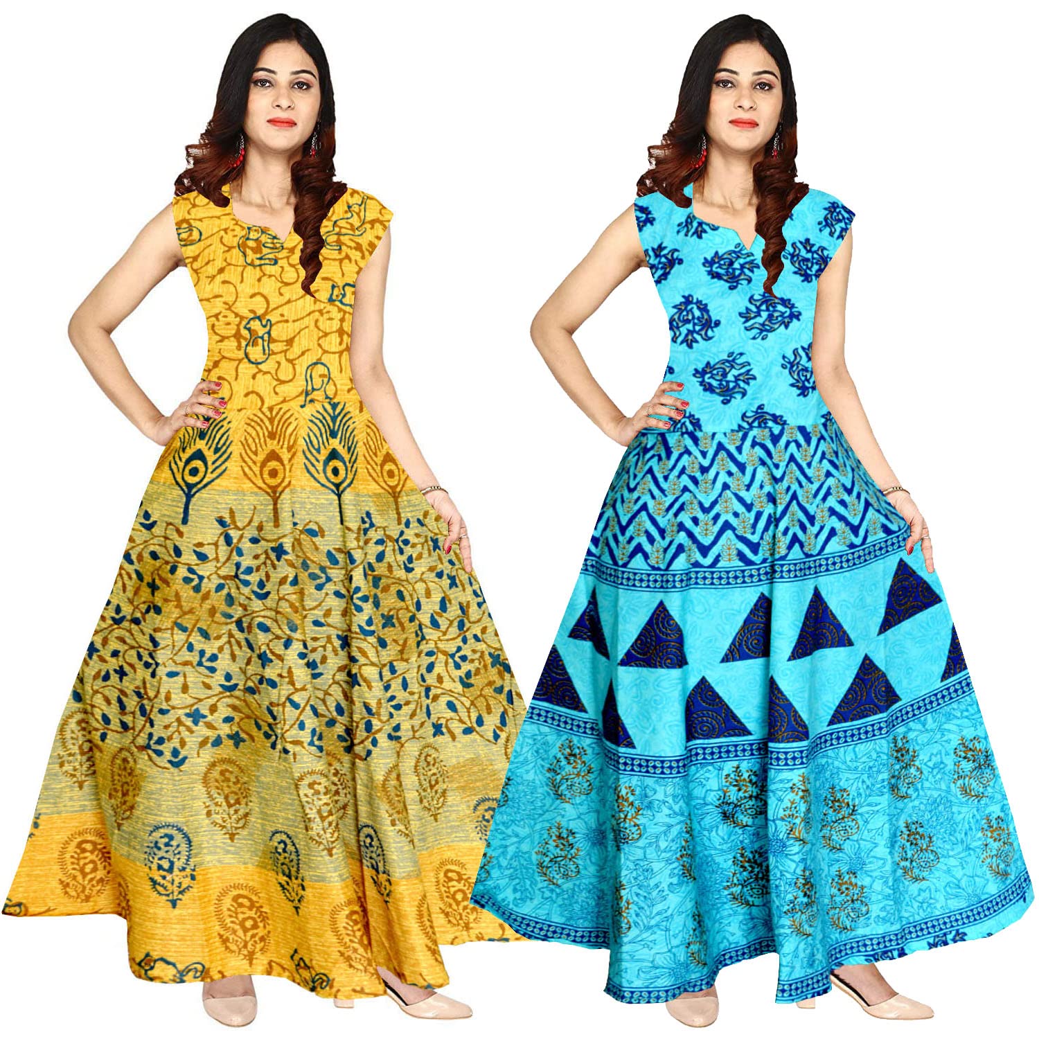 trendy fab Women's Rayon Jaipuri Printed Maxi Long Dress (Multicolour Free Size)-picture-25
