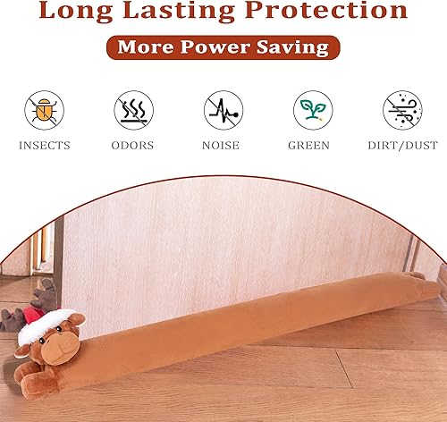 Miniatura 5 de My OLi Tope de corrientes de aire para debajo de la puerta, de 36 pulgadas, relleno de Navidad, resistente, bloqueador de corrientes de aire, ruido,