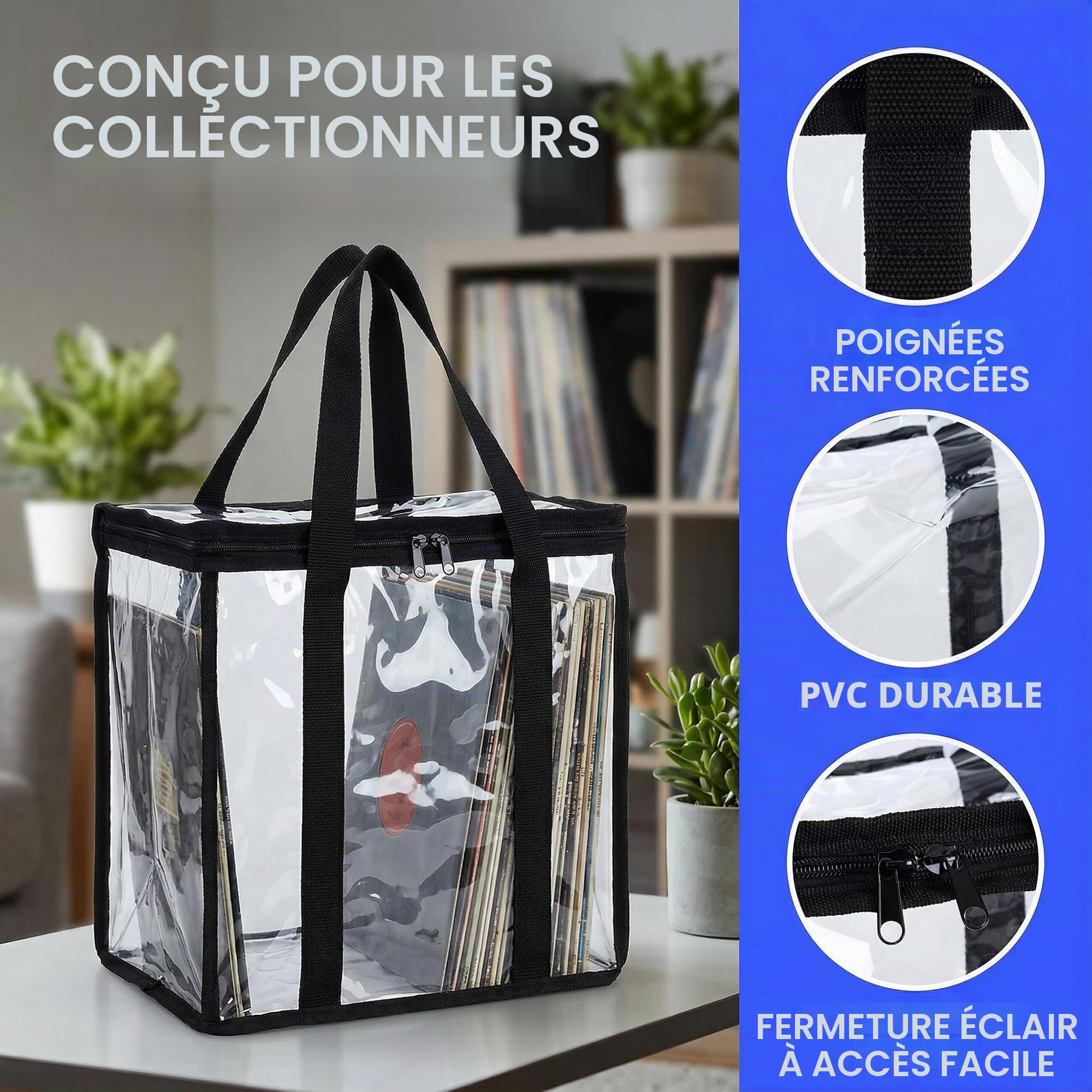 Fasmov Lot de 4 Sacs de Rangement pour disques vinyles pouvant contenir jusqu'à 144 Albums (36 Chaque Sac)