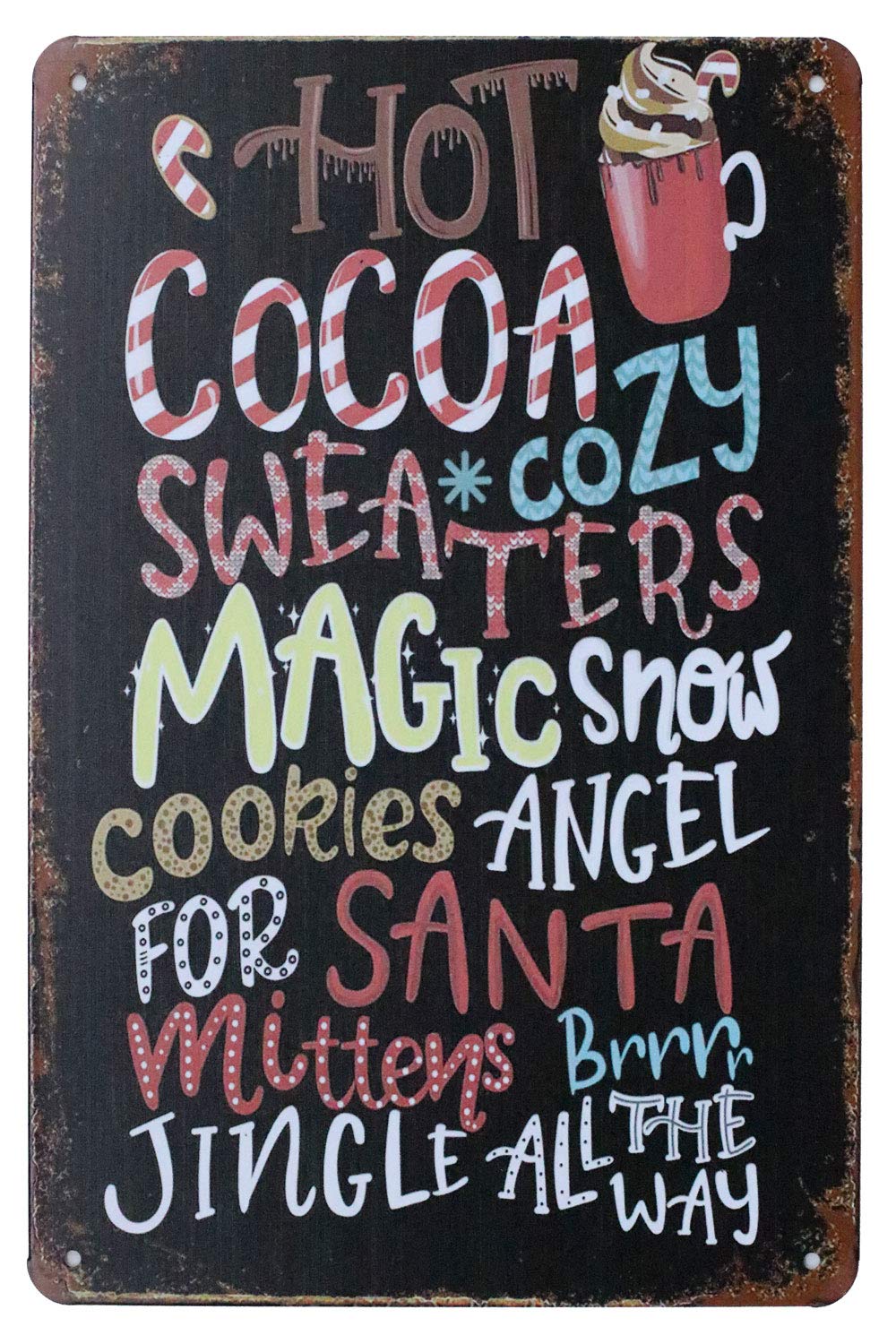 SMAZDFXX Hot Cocoa Cozy Sweaters Cookies Angel, Metal Tin Sign, Vintage Art Poster Plaque Kitchen Home Wall Decor Cafes Bar Club 8"x12"