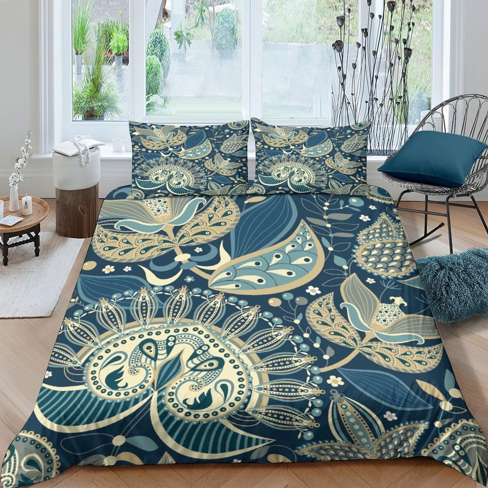 Ctjqhvkz Style-8 3D Printed Peacock Feather Fitted Sheet Microfiber Luxury Golden Mandala Mattress Cover For Bedroom Guest Room Decor Single（135X200cm）