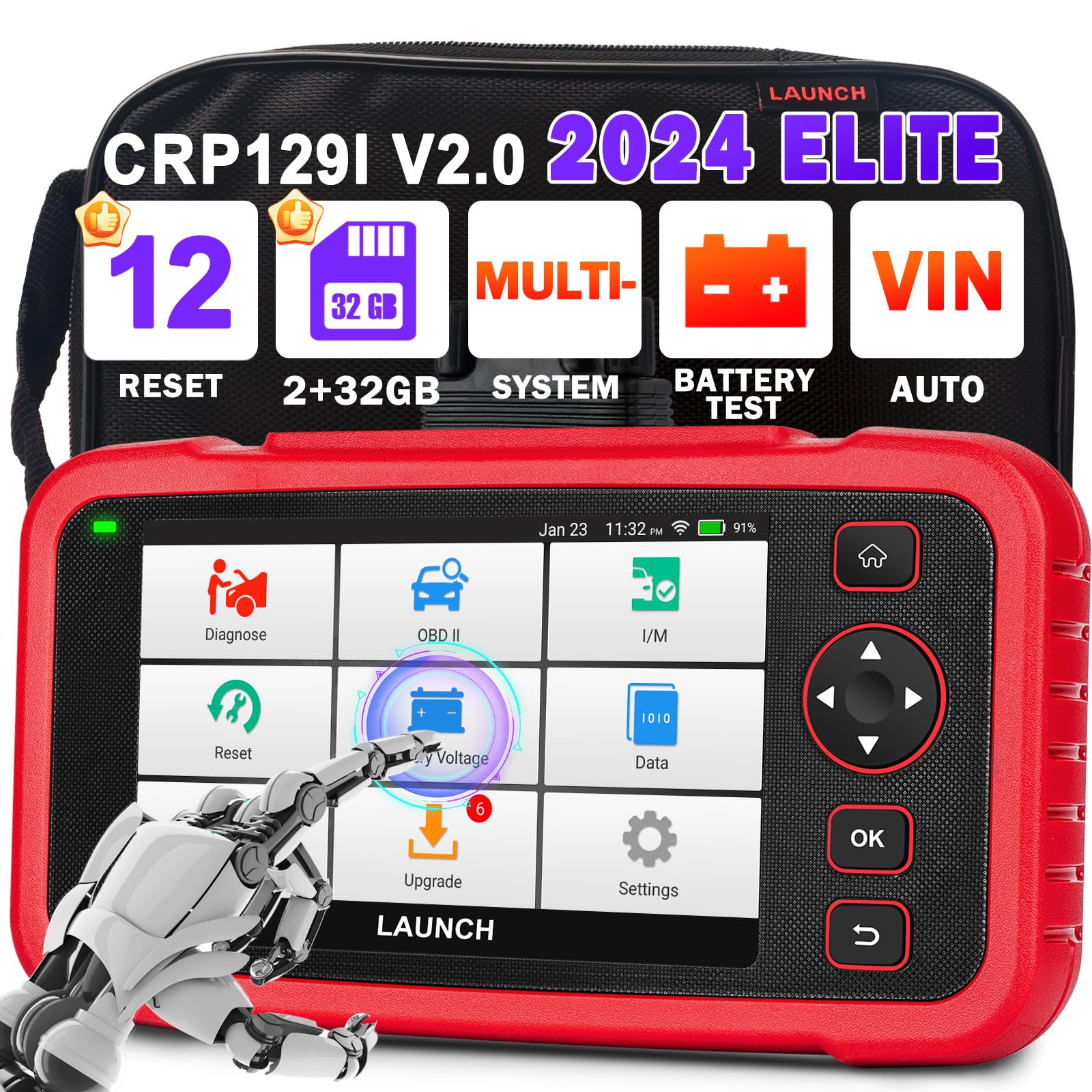 Launch 2024 CRP129i V2.0 Car OBD2 Diagnostic Tool for All Vehicles, Car Code Reader for 4 Systems Diagnostics, 12+ Reset Oil/EPB/SAS/ABS/TPMS/DPF/Inject/AFS/AF/BMS/Adblue and Throttle Valve Regulate