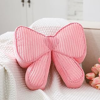 Pink Bow Pillow 12'' Coquettish Bow Shaped Decorative Pillows Soft Cordu...