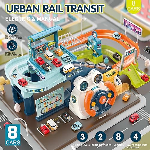 Miniatura 2 de Fistone Pistas de carreras para niños, juguetes de aventura de automóvil, rompecabezas de autos, juegos musicales, volante, pista de carreras,