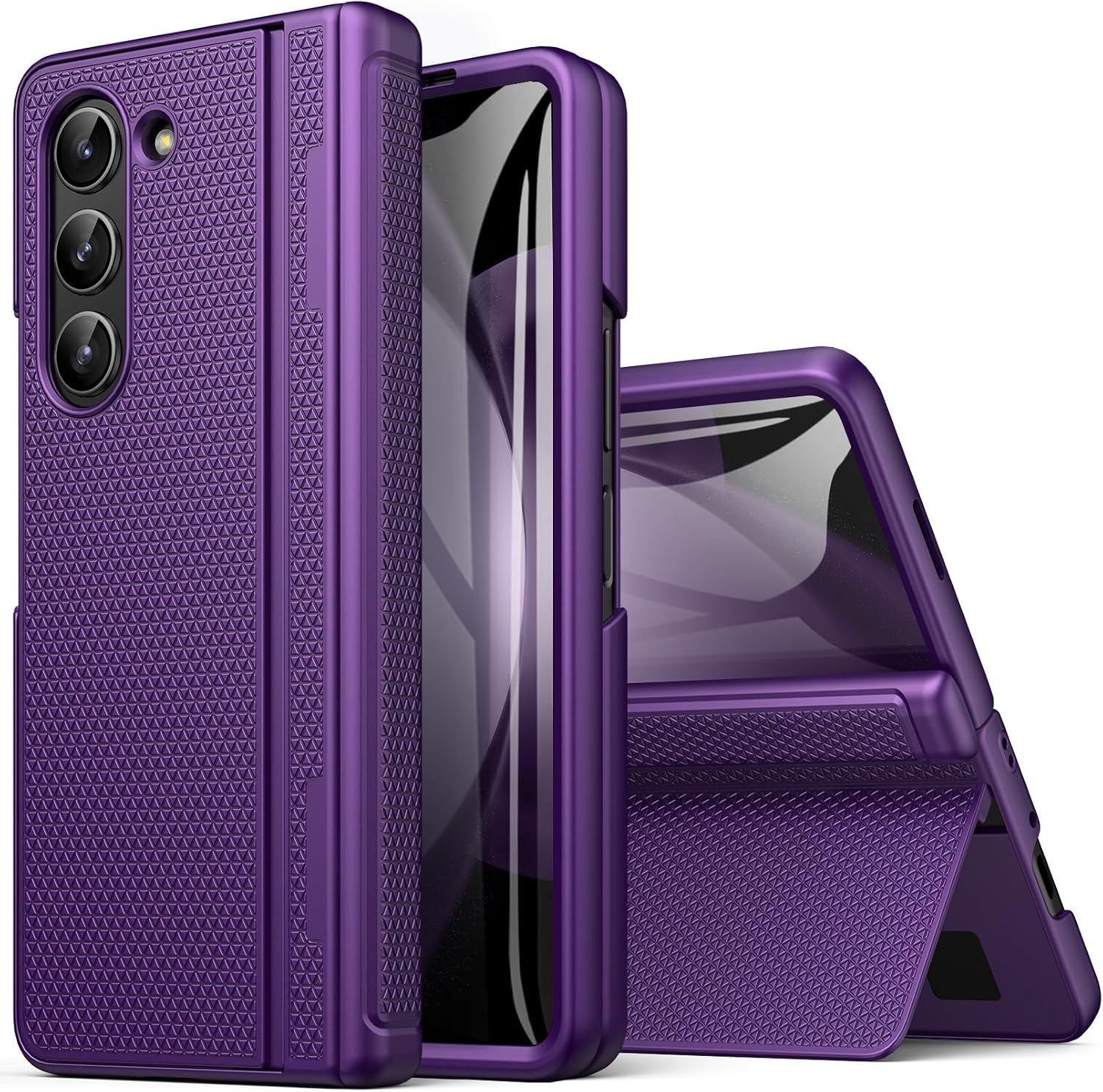 BXYJY for Galaxy Z Fold 5 Case with Stand, Hinge Protection, Dark Purple