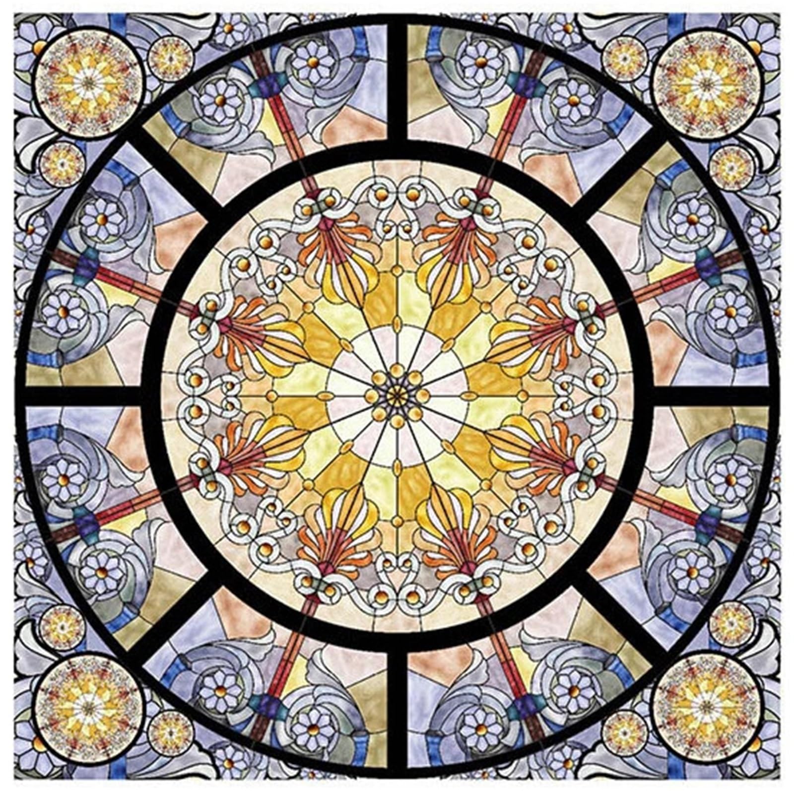 Glasaufkleber, Buntglas, Milchglas, Fensterpapier, elektrostatische Kunst, Malerei, Retro-Kirche(Color 13,40x120cm)