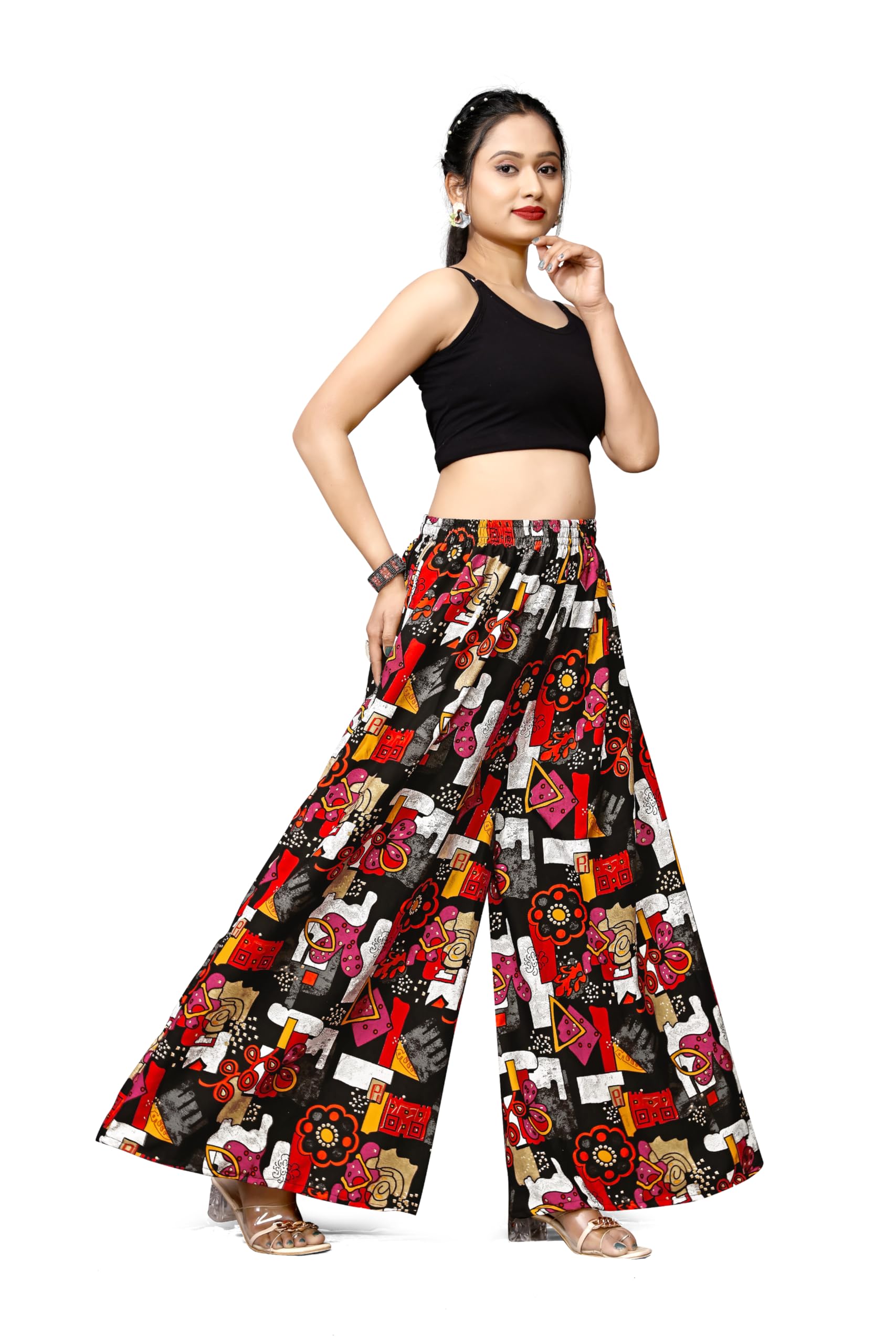 Viscose Rayon Flared Palazzo Loose/Relaxed Fit Regular, Casual Wear Palazzo Pants for Girls & Women with Pocket-image-29