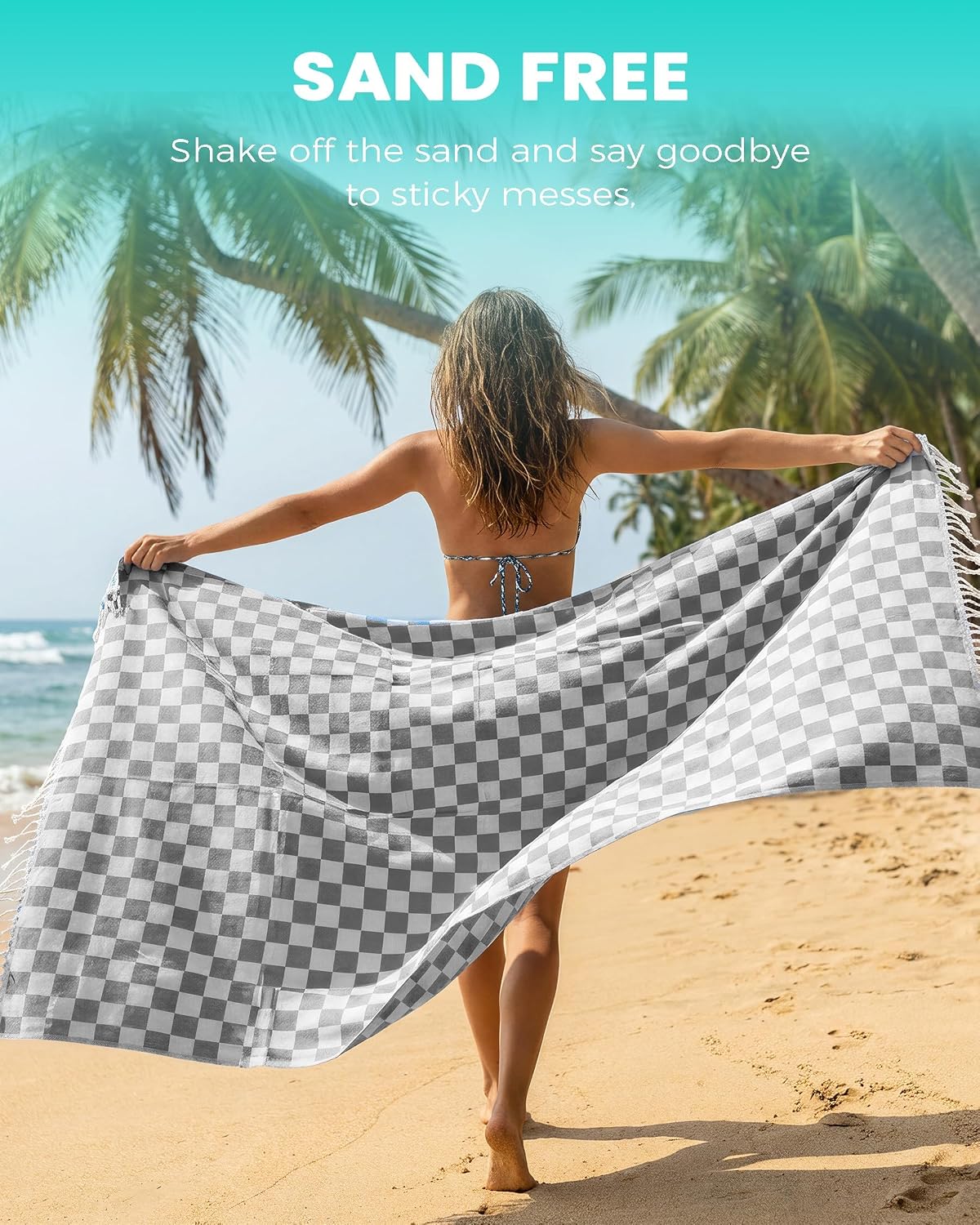 6 Packs Checkered Plaid Turkish Beach Towel Beach Blanket Sandproof Fast Drying Extra Large Palm Spring Cabo San Lucas Venice Trip Essentials Pueto Vallarta Nassau Cosaster Accessories Resort Key West image 3