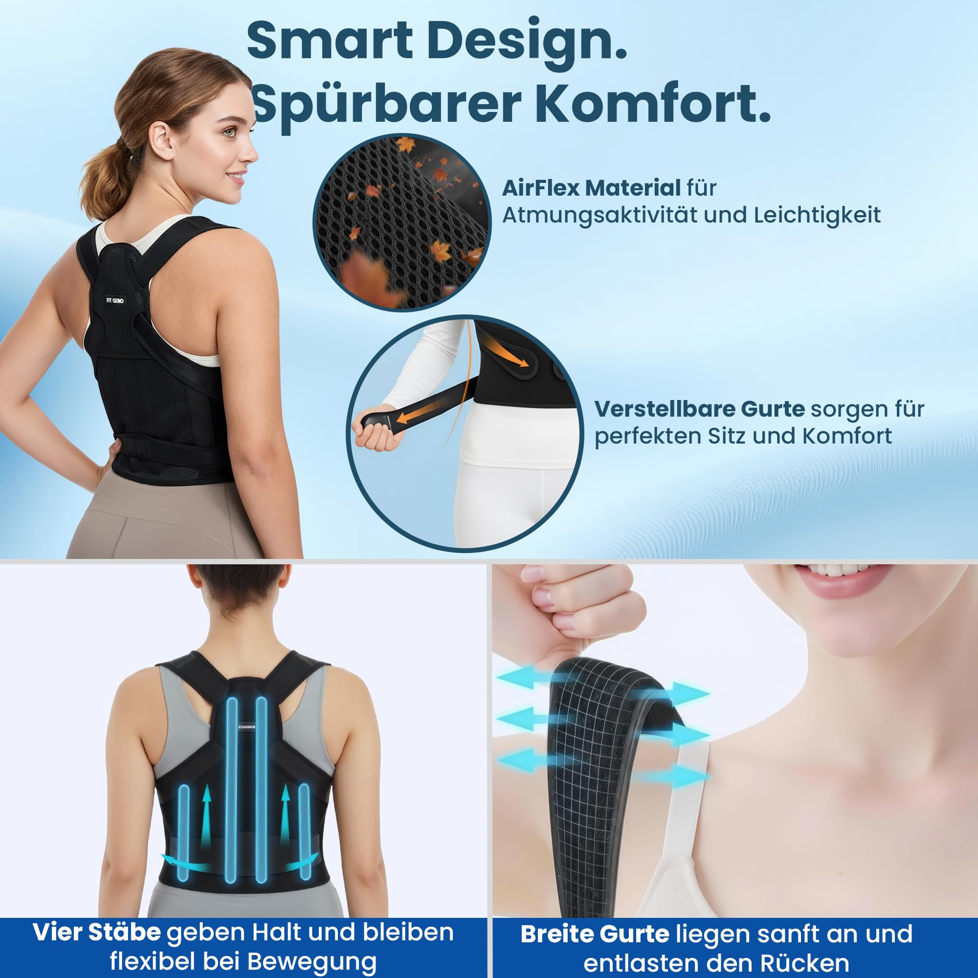 UniCom Corrector de postura para mujeres y hombres: cinturón de soporte lumbar, vendaje para hombros, soporte recto de espalda, espalda y espalda, correa para la espalda, correa para el hombro