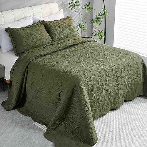 Miniatura 3 de EVENHUG Juego de edredón de tamaño King, suave, ligero, verde oliva, con 2 fundas de almohada, colcha reversible para todas las estaciones, 3 piezas