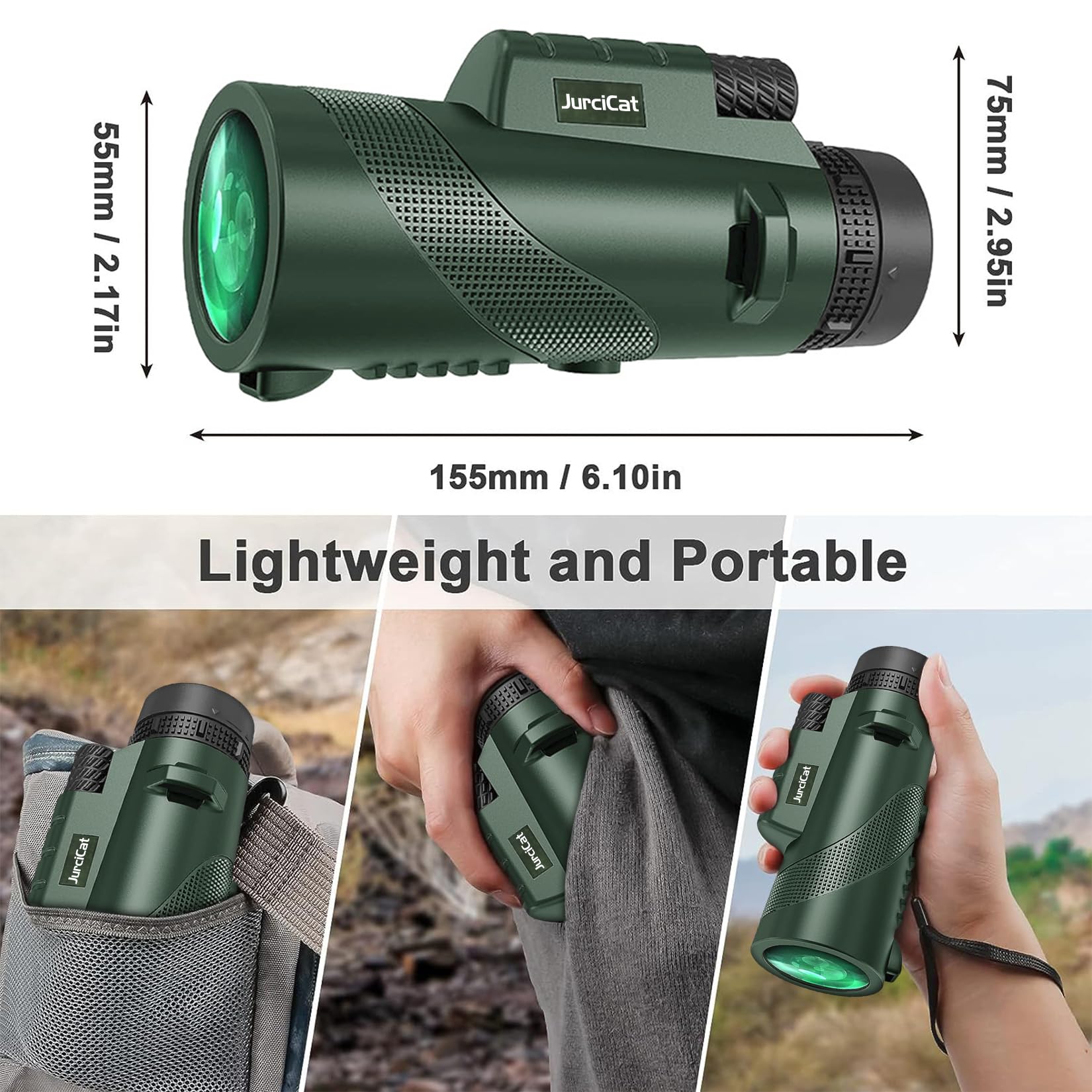 JurciCat Monocular 12-20x50 Con Zoom - Telescopio HD Para Adultos Con Trípode Y Soporte Para Móvil (Ideal Para Caza, Aves, Conciertos)