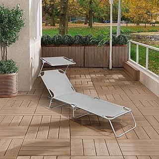 Alivio 5-Level Folding Recliner Lounge Chair with Adjustable Sunshade – Portable Sun Lounger with Adjustable Backrest & Sturdy Frame for Patio, Poolside, Camping, Living Room (Dark Grey)