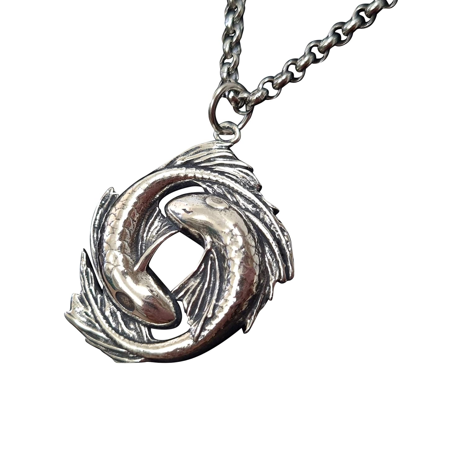 Koi Fish Yin Yang Necklace Charm Pendant Jewelry - Yin and Yang Necklaces - Ying Yang Symbol - Yin Yang Necklace for Men Women - Yin Yang Gifts - Ying Yang Jewelry - Silver Necklace