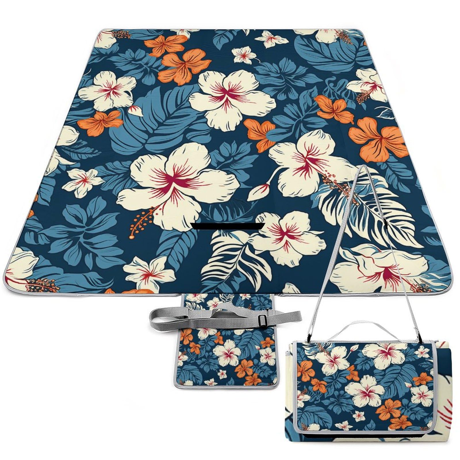 LQWOK Picnic Mats, Hawaii Flower Printed Picnic Mats,Travel Picnic Mats,Fashionable Picnic Mats,Folding Picnic Mats